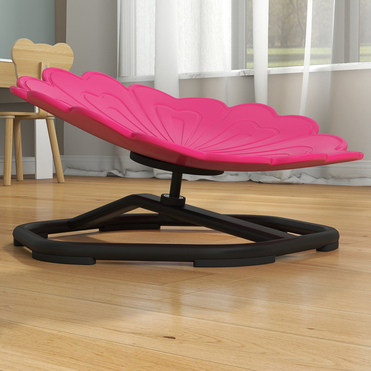 AIYAPLAY Flower-Shaped Sensory Spinning Chair with Non-Slip Base for Balance/Coordination, Pink