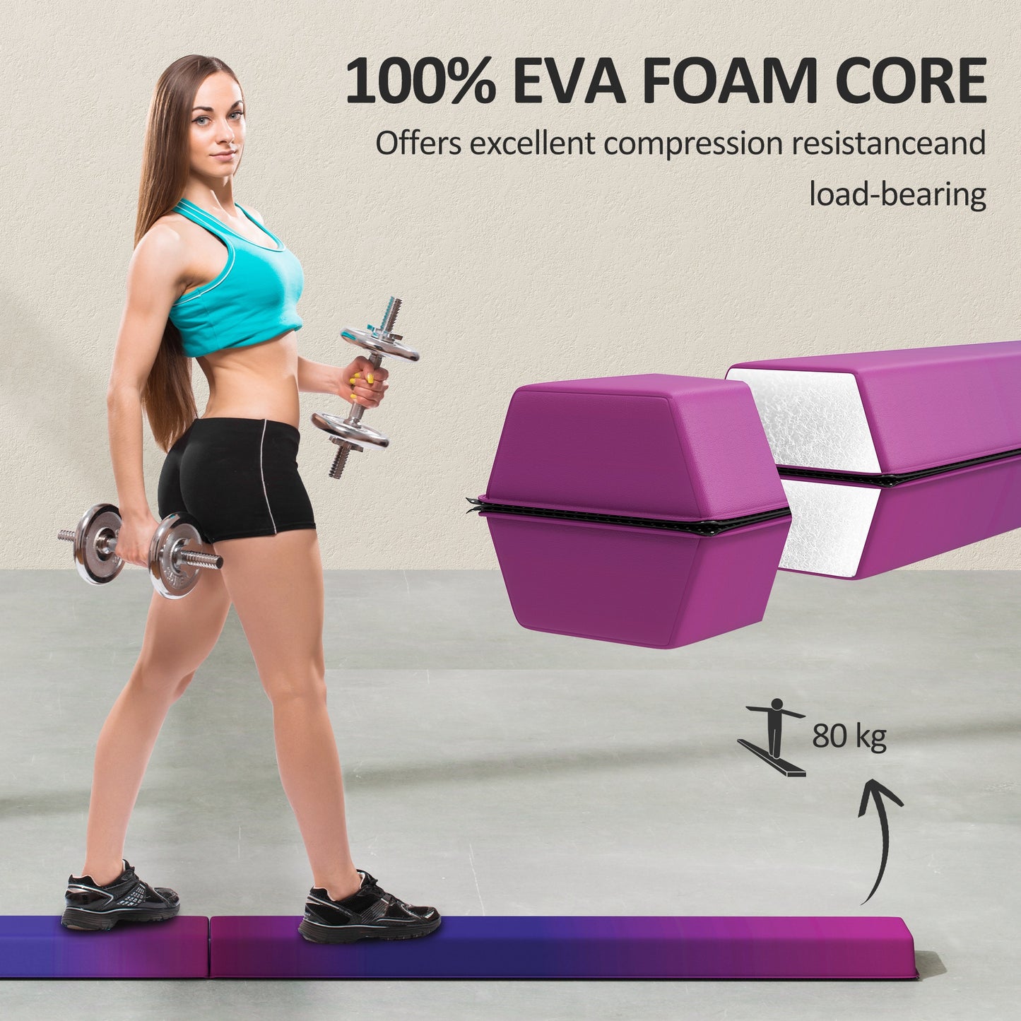 SPORTNOW Folding Gymnastics Beam, Anti-Slip Base, Kids Home Training, Blue/Pink