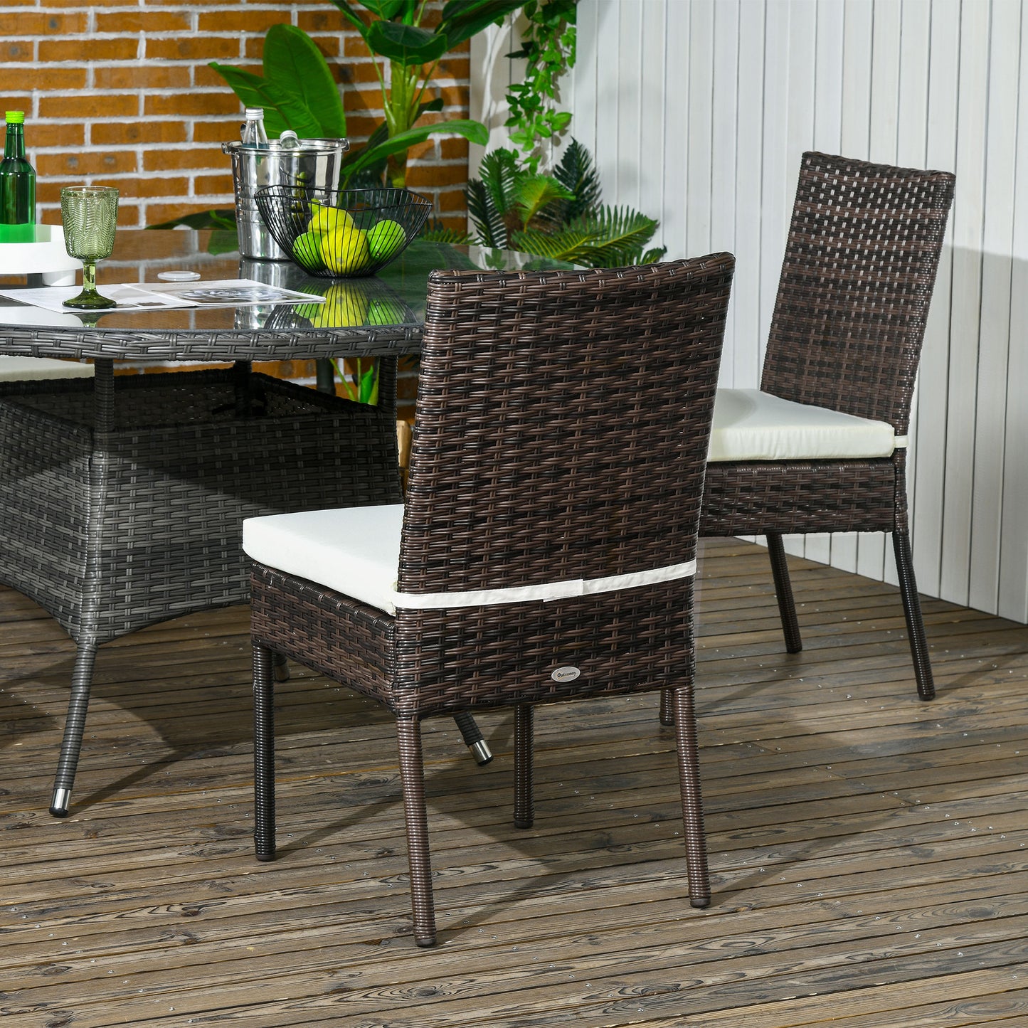 Outsunny Set of Four Armless Rattan Garden Chairs - Brown