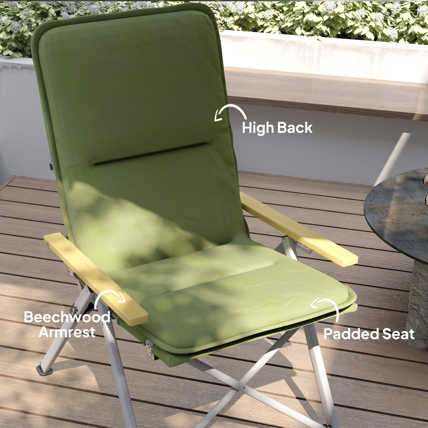 Outsunny Portable High Back Folding Camping Chair for Adults with Padded Seat & Carry Bag, Outdoor Recliner for Hiking & Picnic, Green