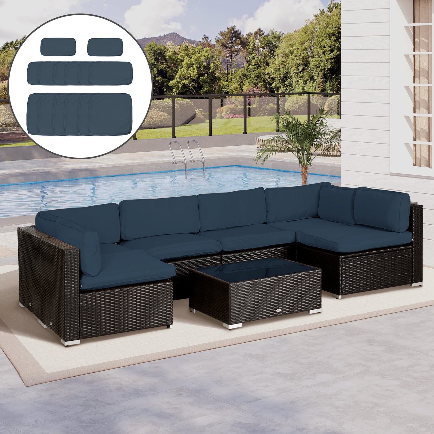 Outsunny Garden Rattan Sofa Cushion Polyester Cover Replacement Outdoor- No Cushion Included, Blue