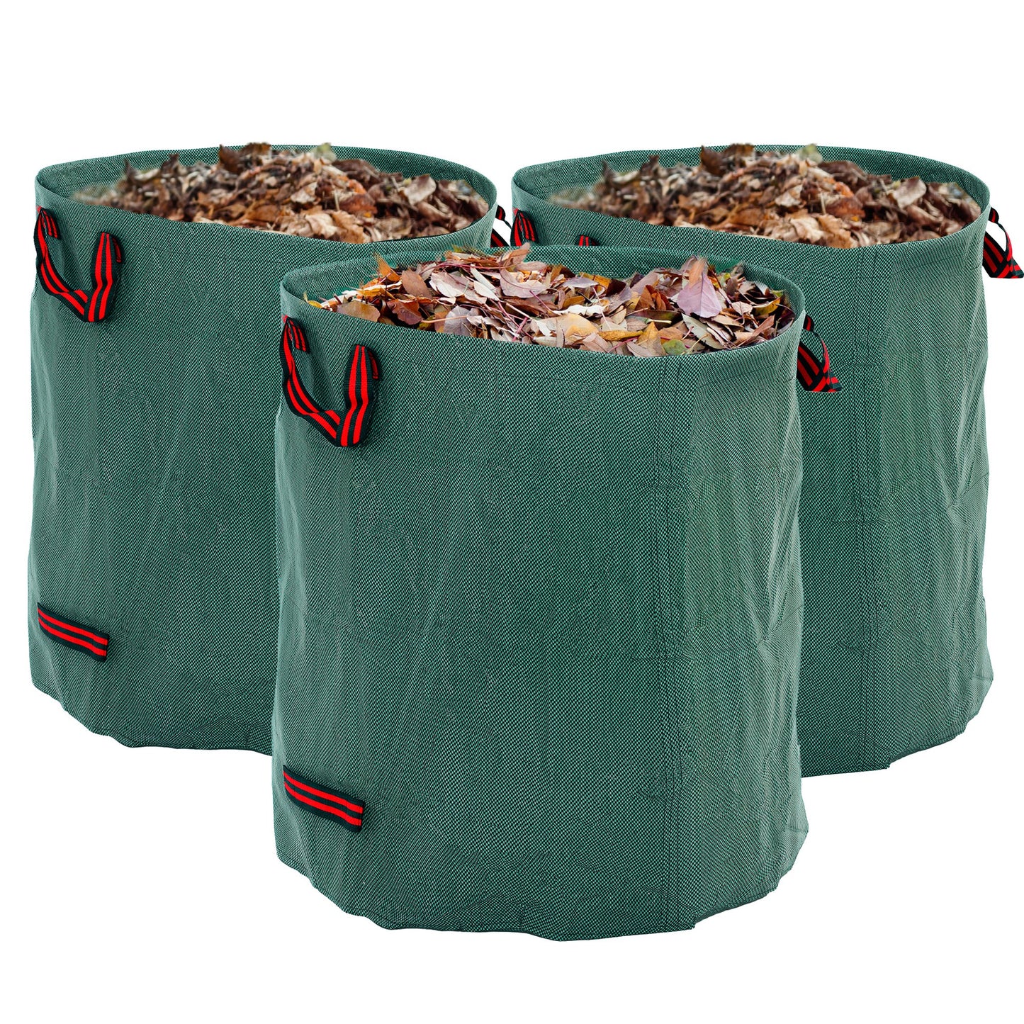 Outsunny 272L Garden Waste Bags x3, Heavy Duty, Foldable, Reusable with Handles for Garden Waste, Green