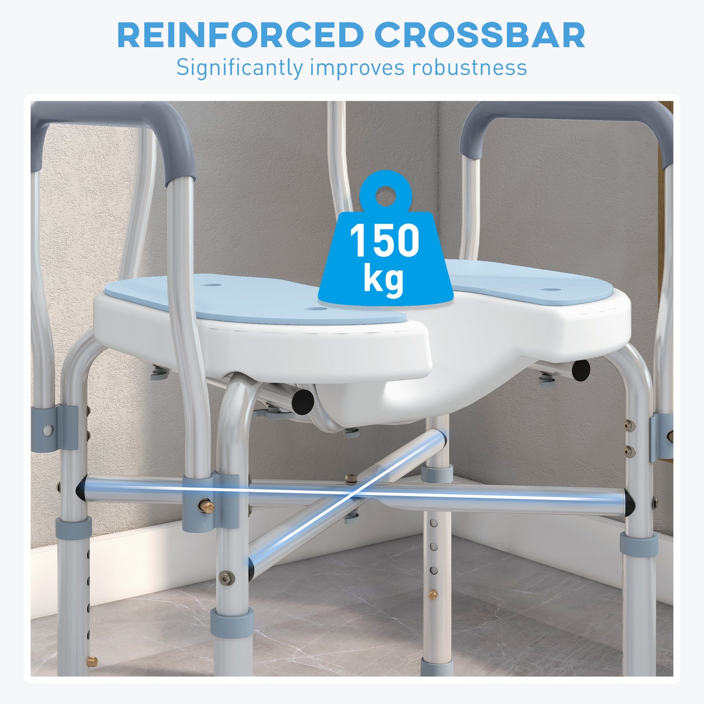 HOMCOM Shower Chair with Upgraded U-shaped Seat and Reinforced Crossbars Light Blue