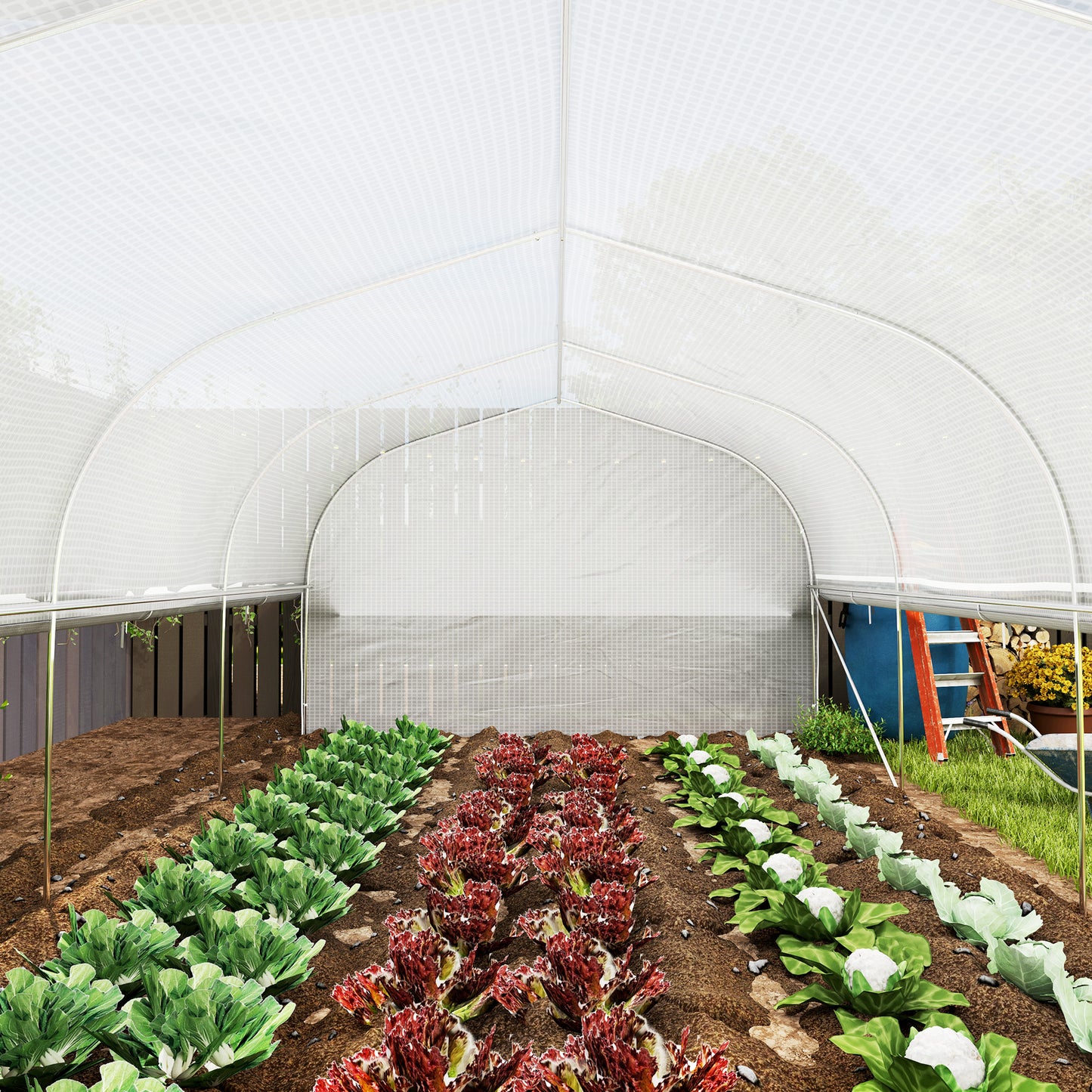 Outsunny 6 x 3 x 2m Walk-in Polytunnel Greenhouse, Zipped Roll Up Sidewalls, White