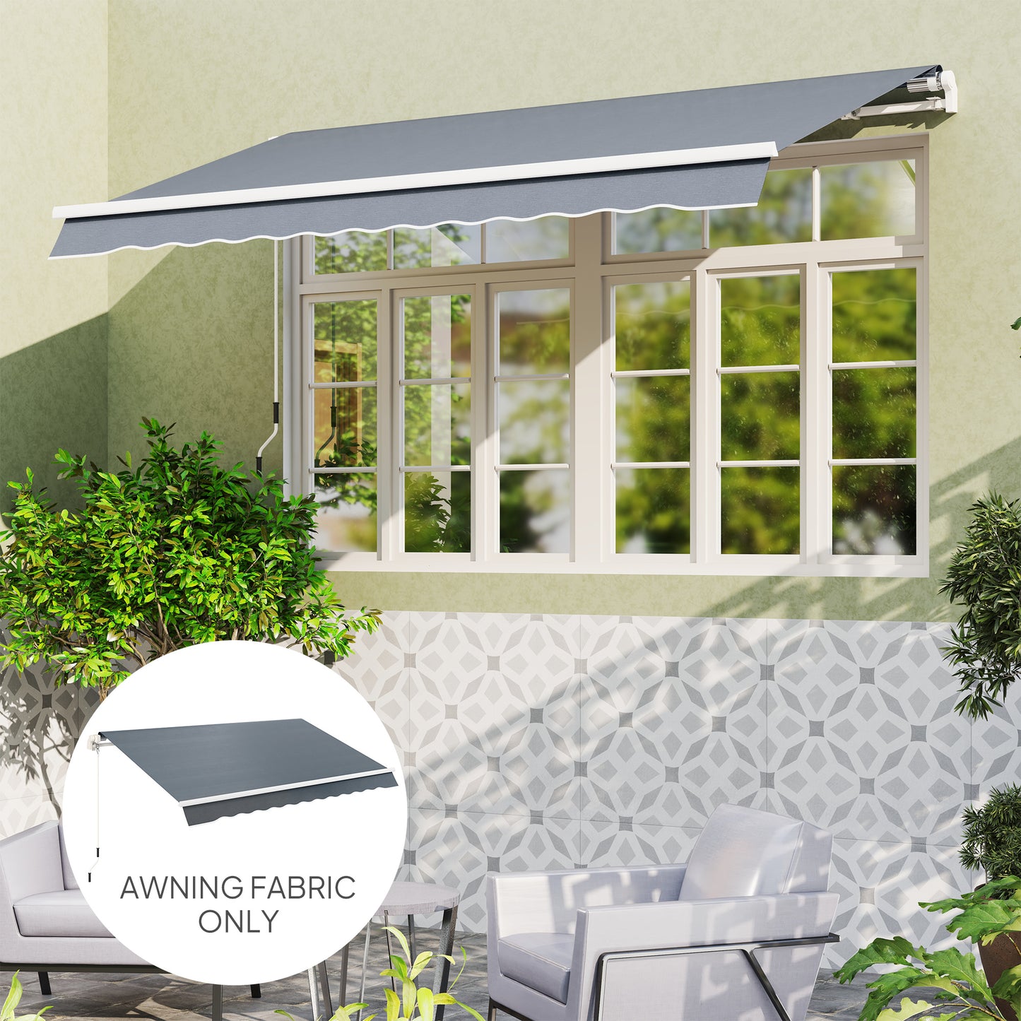 Outsunny Awning Replacement Canopy, UPF 50+ Awning Fabric, Water Resistant Sun Shade Cover for 3 x 2.5 m Garden Awning (Fabric Only), Grey