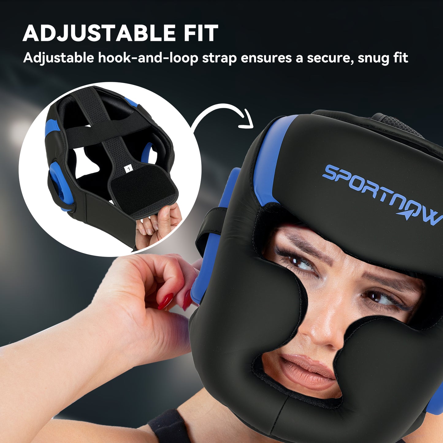 SPORTNOW Boxing Headguard, Adjustable Full Face Protection, Martial Arts, Blue
