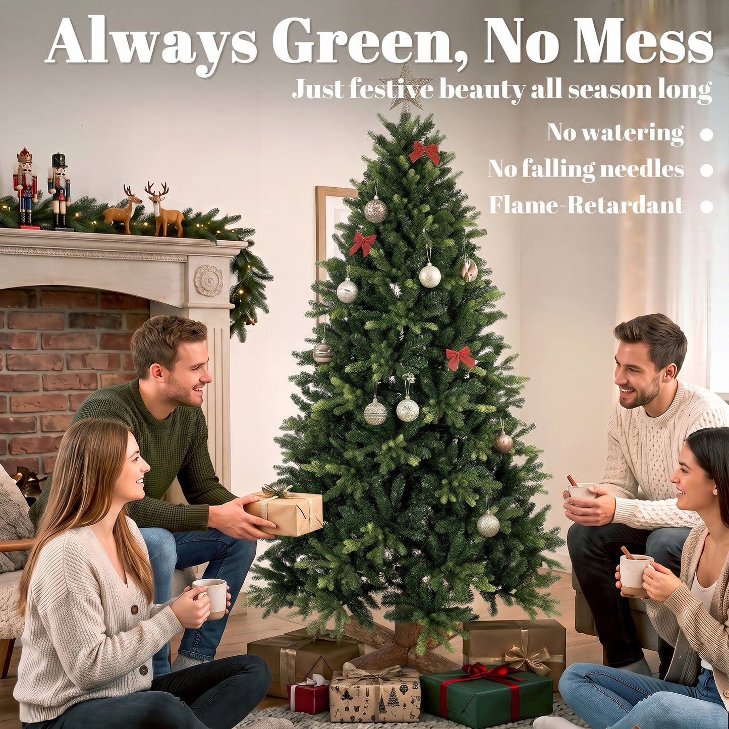 HOMCOM Artificial Christmas Tree, Hinged Xmas Tree with 2419 PE & PVC Branch Tips, 6ft, Green