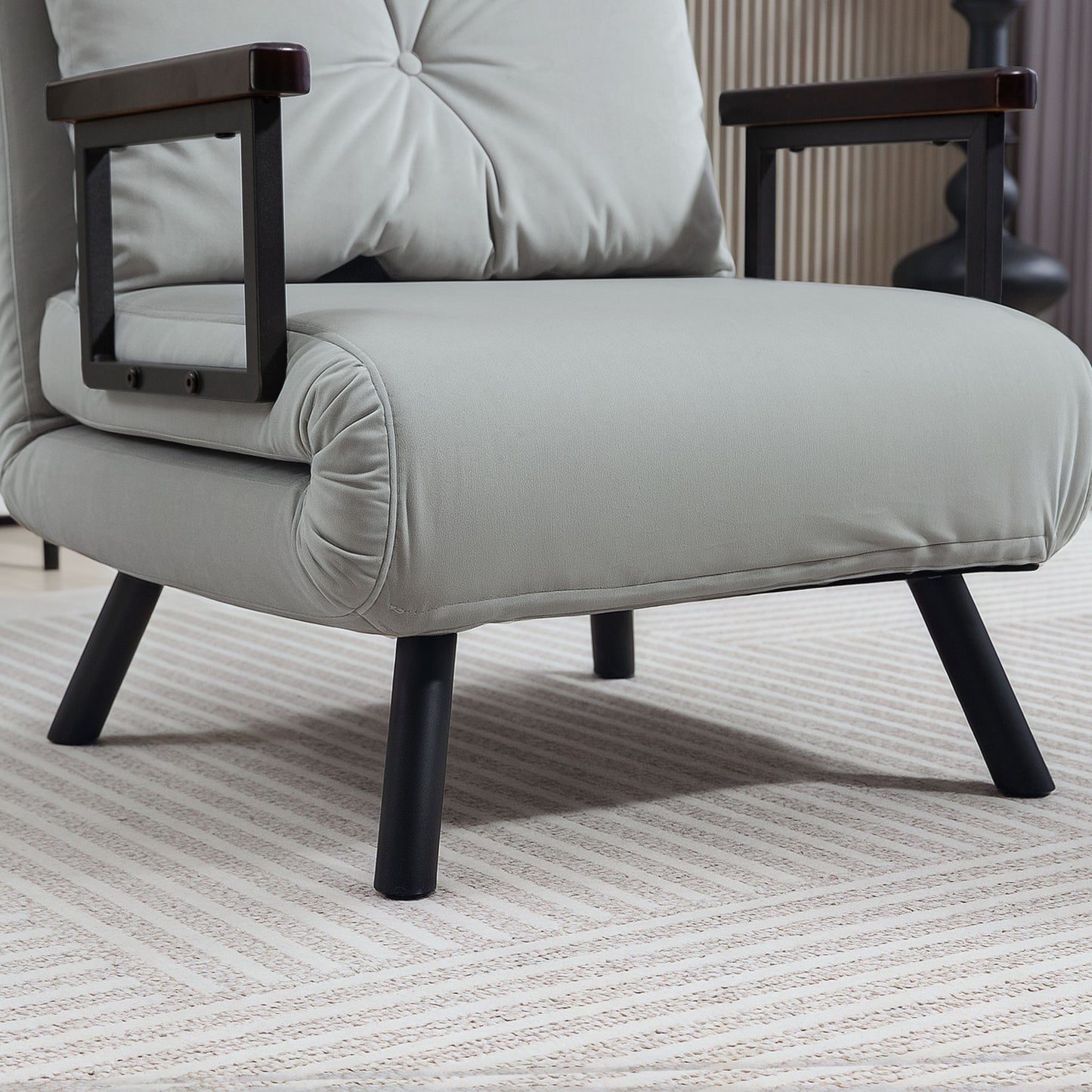 HOMCOM 4-in-1 Velvet-Feel Single Chair Bed, with Pillow - Light Grey