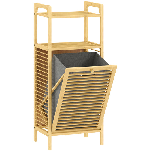 HOMCOM Bamboo Laundry Cabinet, Slatted Door, Tilt-Out Hamper, Removable Liner Bag, 40x30x95 cm, Natural Finish