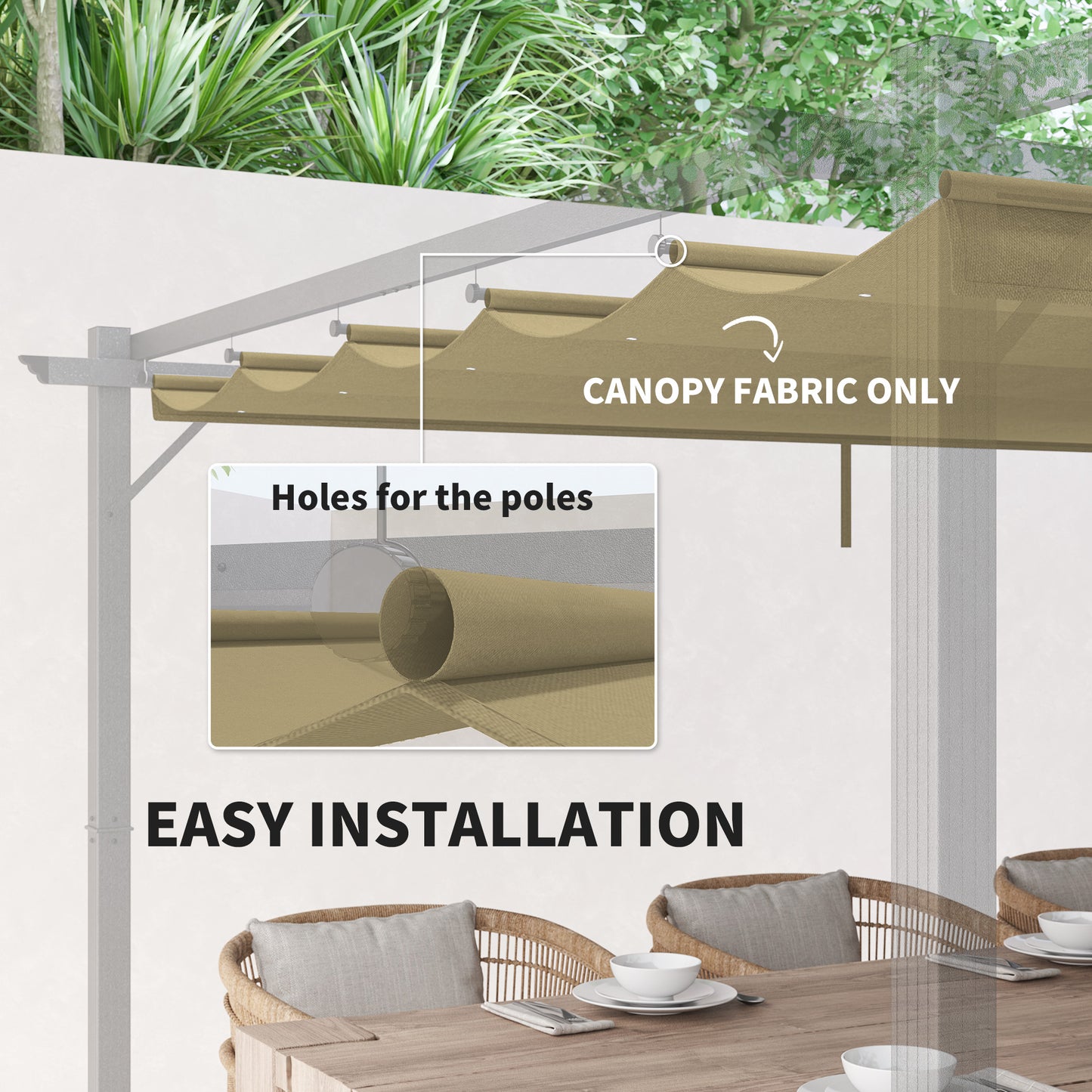 Outsunny Retractable Pergola Shade Cover, Replacement Canopy for 4 x 3 (m) Pergola, Retractable Roof, Tan