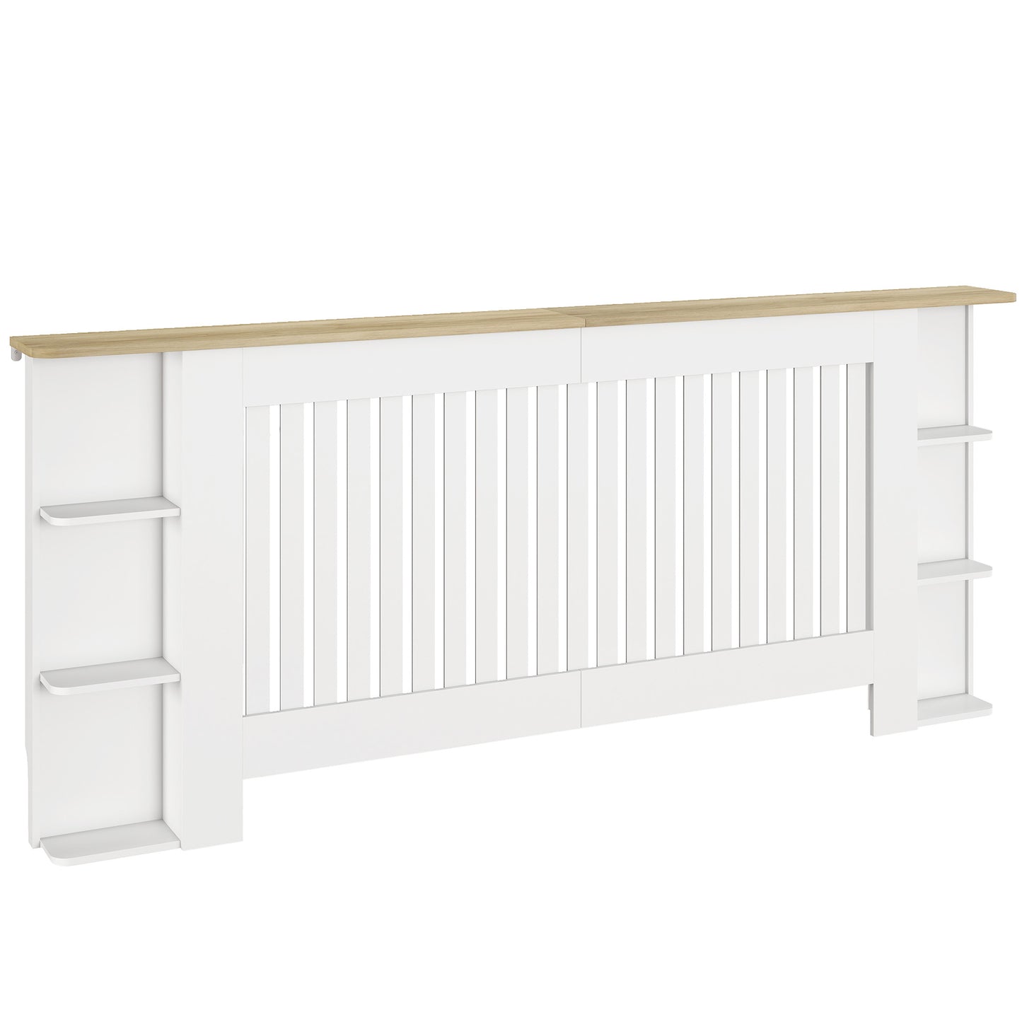 HOMCOM Radiator Cover, Vertical Slatted Cabinet with Open Storage Shelves for Living Room, Extra Large, White