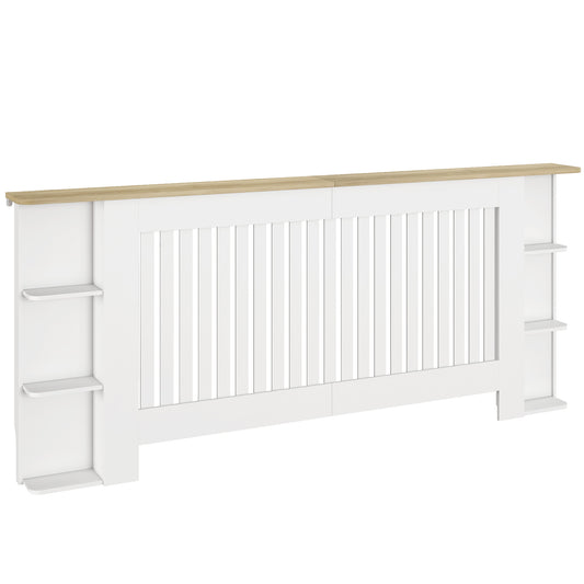 HOMCOM Radiator Cover, Vertical Slatted Cabinet with Open Storage Shelves for Living Room, Extra Large, White