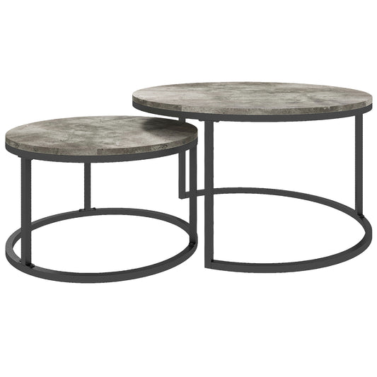 HOMCOM Two Piece Nesting Coffee Tables - Grey/Black