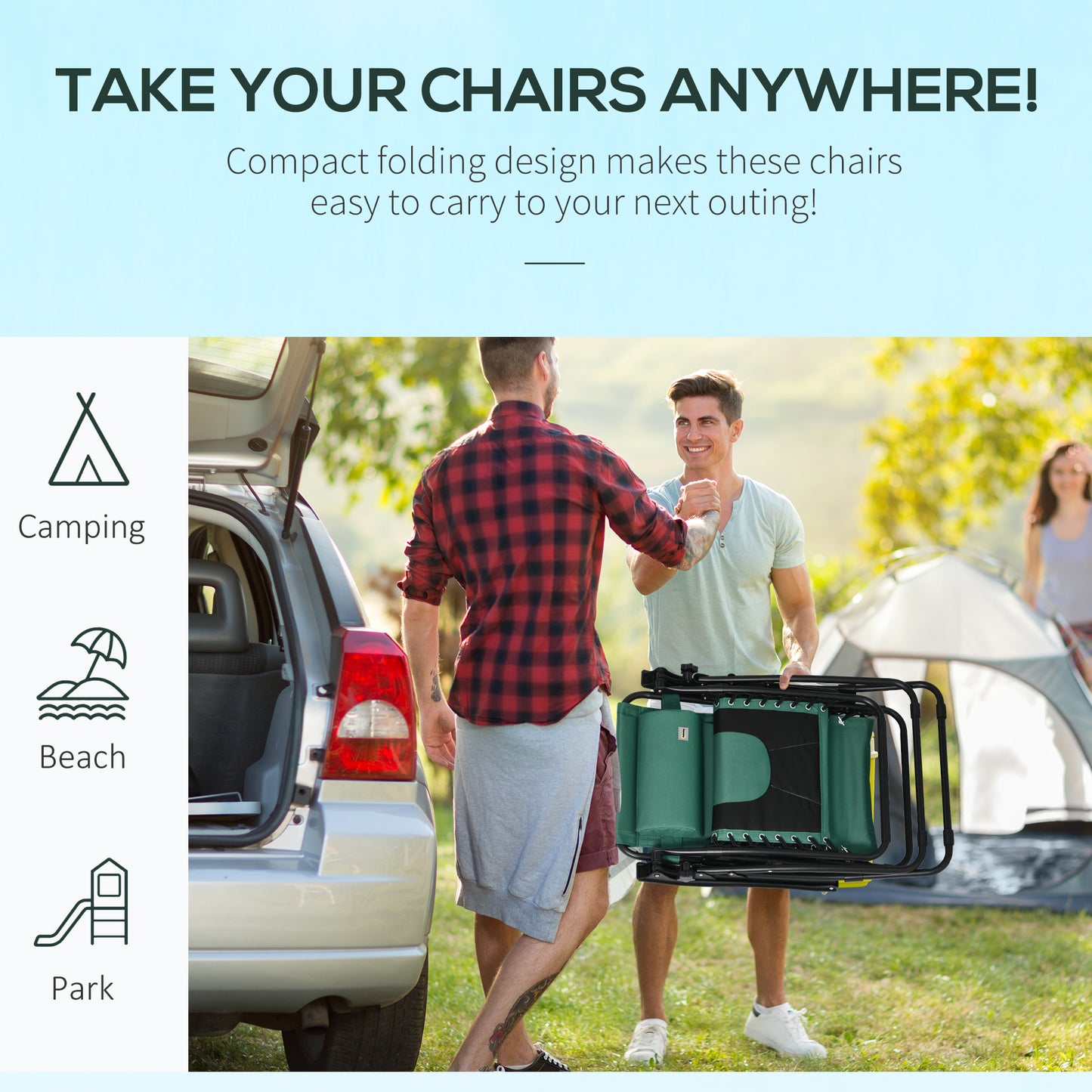 Outsunny Foldable Reclining Garden Chair Set of 2, Zero Gravity Chairs with Cup Holder & Pillow, Green