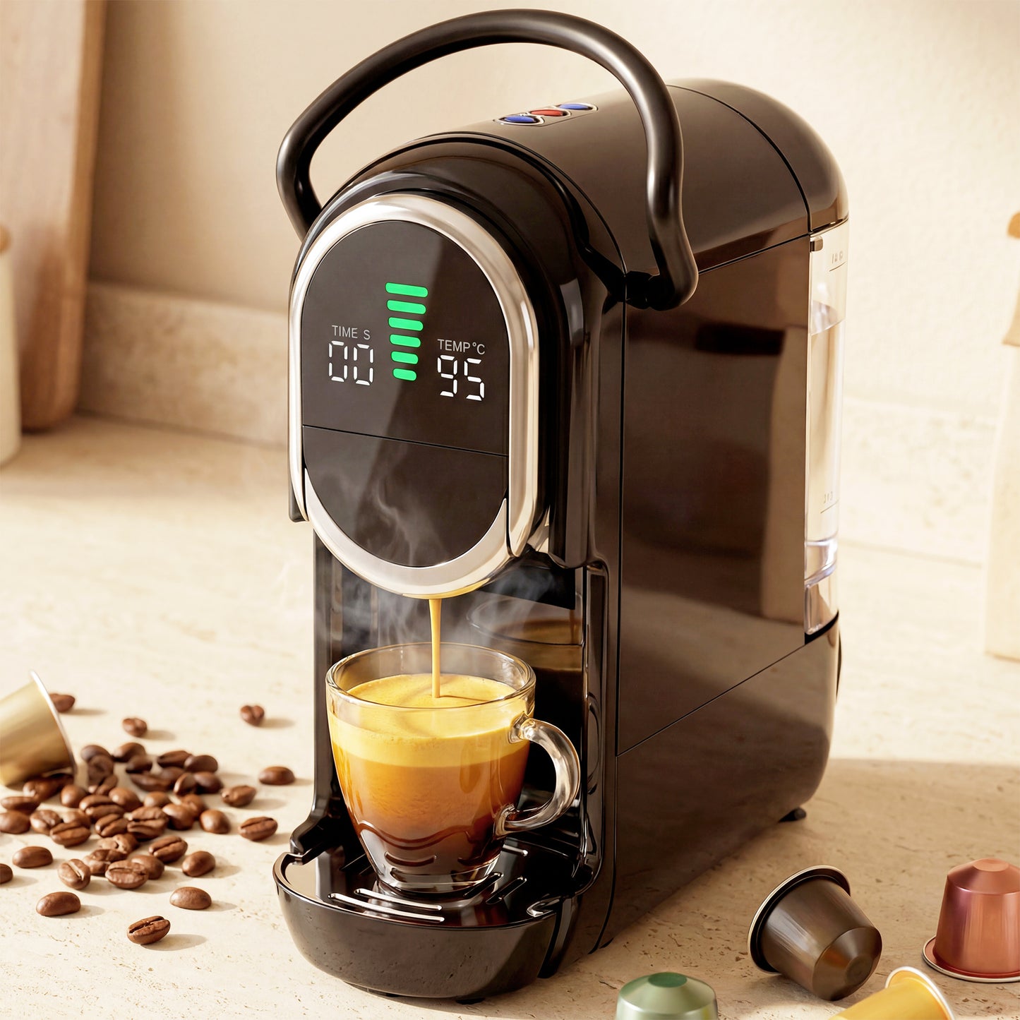 HOMCOM Pod Coffee Machine for Nespresso, Dolce Gusto Capsule & Ground Coffee, Small Semi Automatic Coffee Maker 0.6L