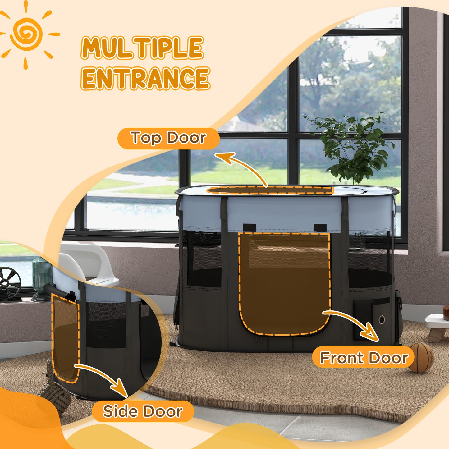 PawHut Foldable Dog Pen with Storage Bag for Indoor/Outdoor Use Grey - Medium