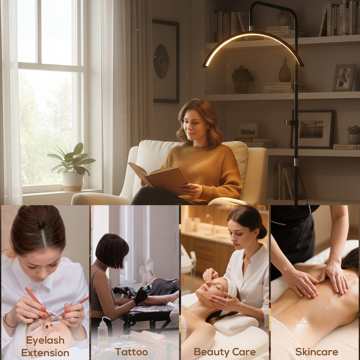 HOMCOM Half Moon Lash Light, Rotatable Dimmable Lamp Black