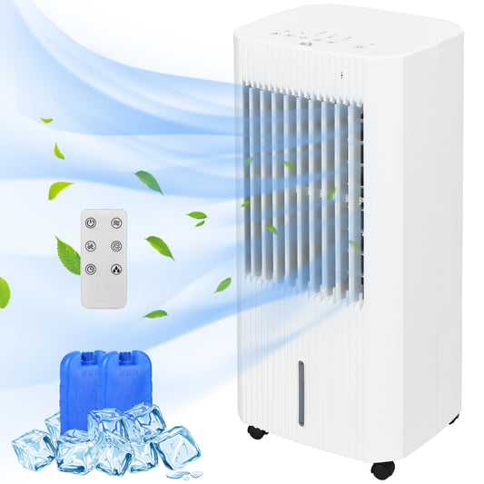 HOMCOM Portable Air Cooler with 5 Litre Water Tank, Oscillation, LED Display, Remote, 15 Hour Timer, Evaporative Air Cooler Fan with 3 Speeds, 3 Modes, Ice Packs, for Home Office