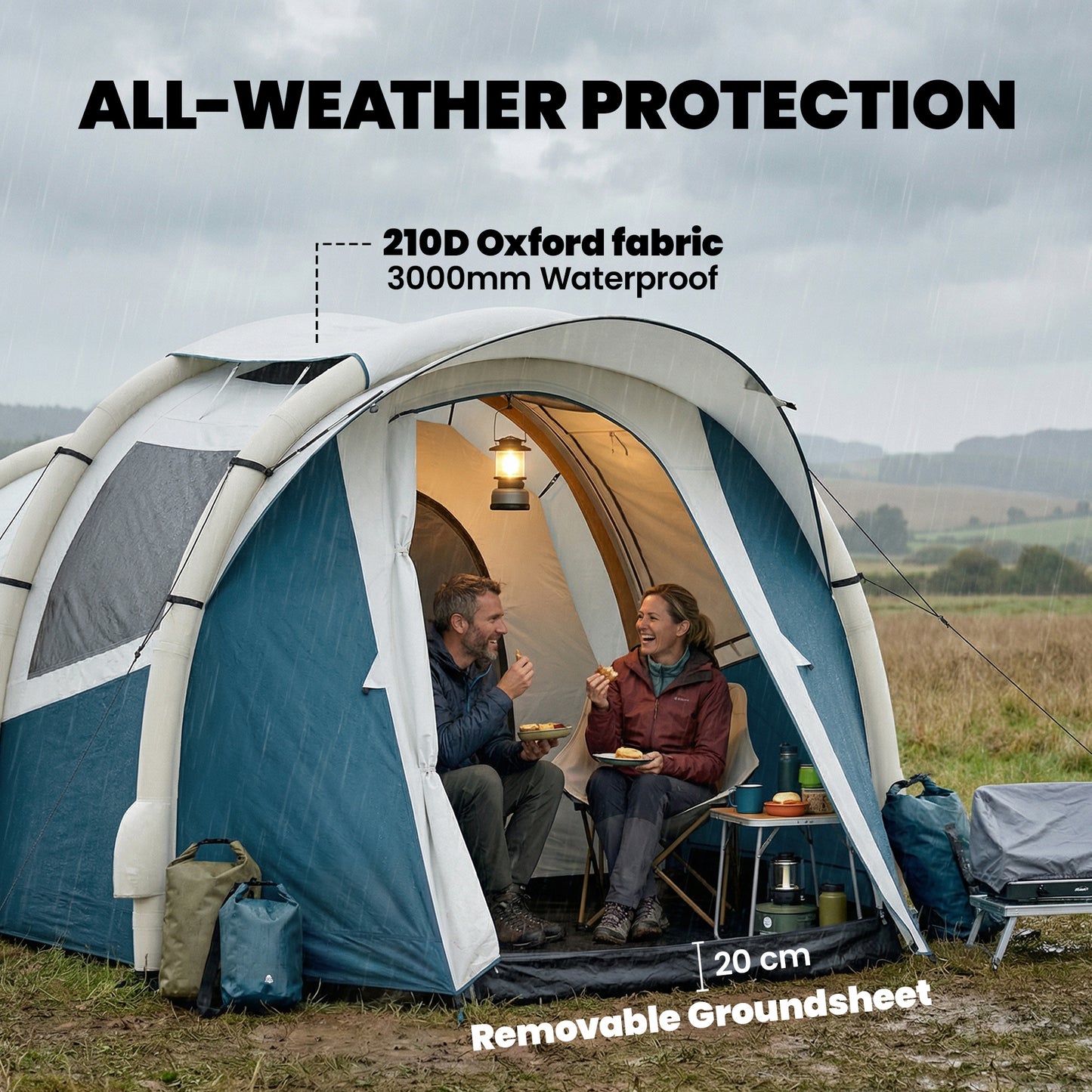 Outsunny Inflatable Camping Tent w/ Air Pump, Easy Setup 2-3 Person Blow Up Tent, Green