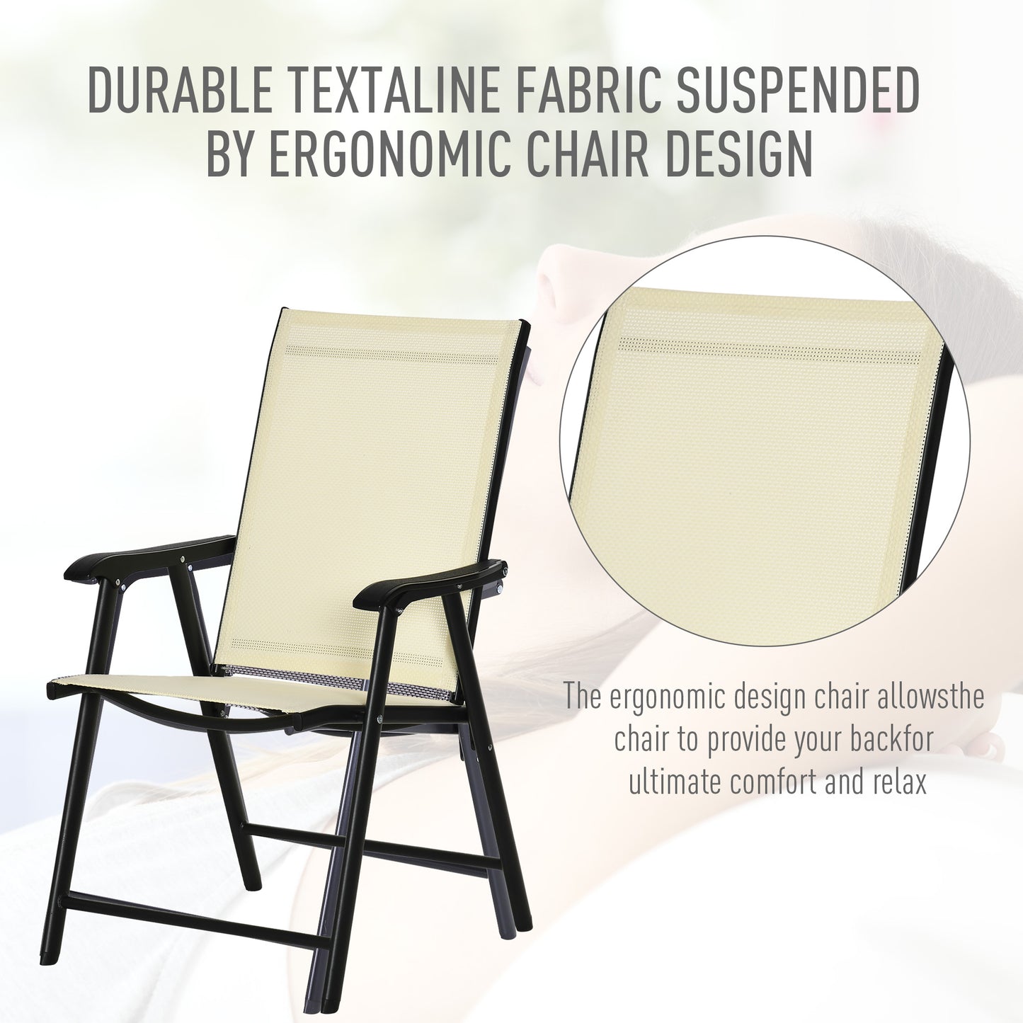 Outsunny Set of Six Folding Garden Chairs - Beige