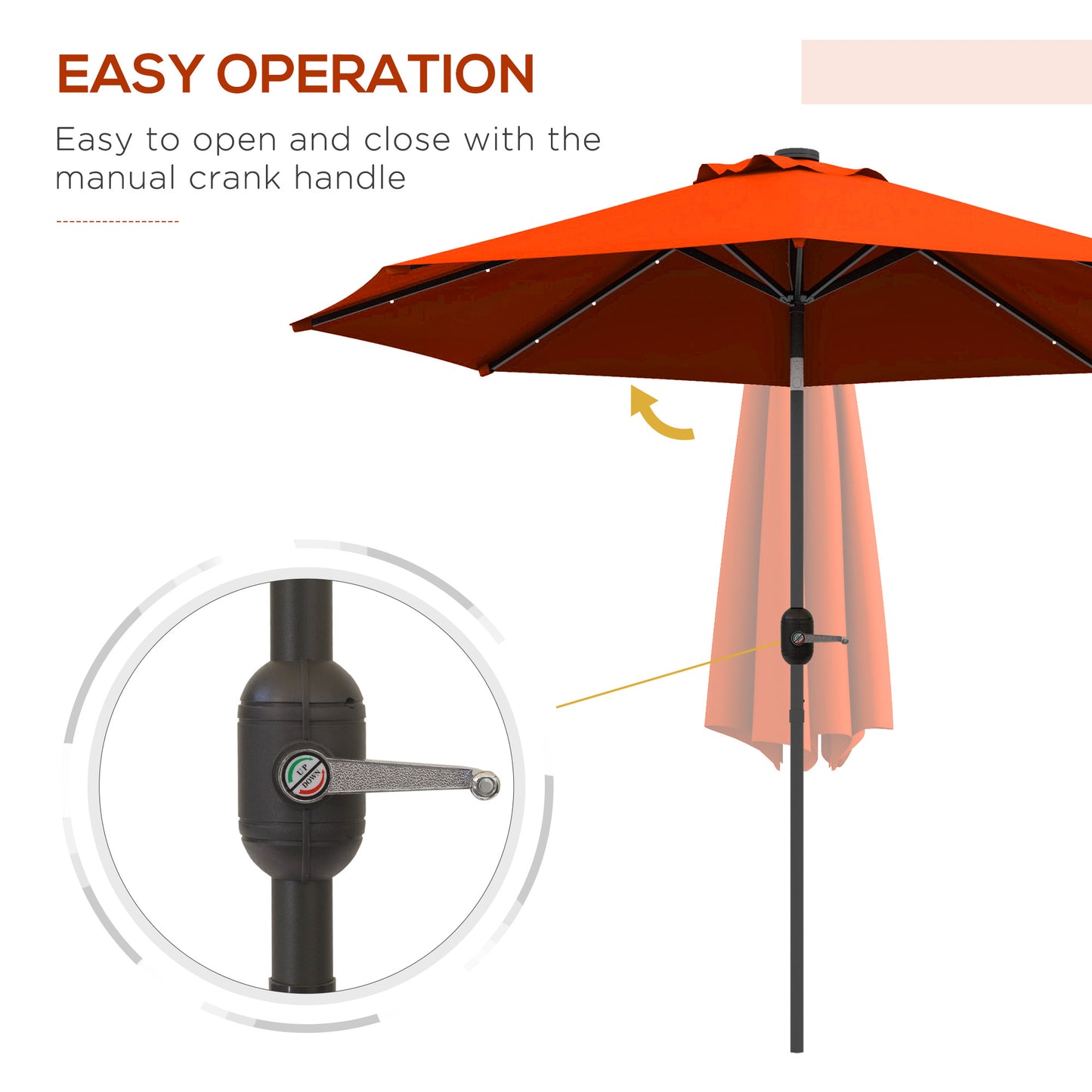 Outsunny 2.7m Outdoor Patio Garden Umbrella Parasol with Tilt Crank and 24 LEDs Lights Orange