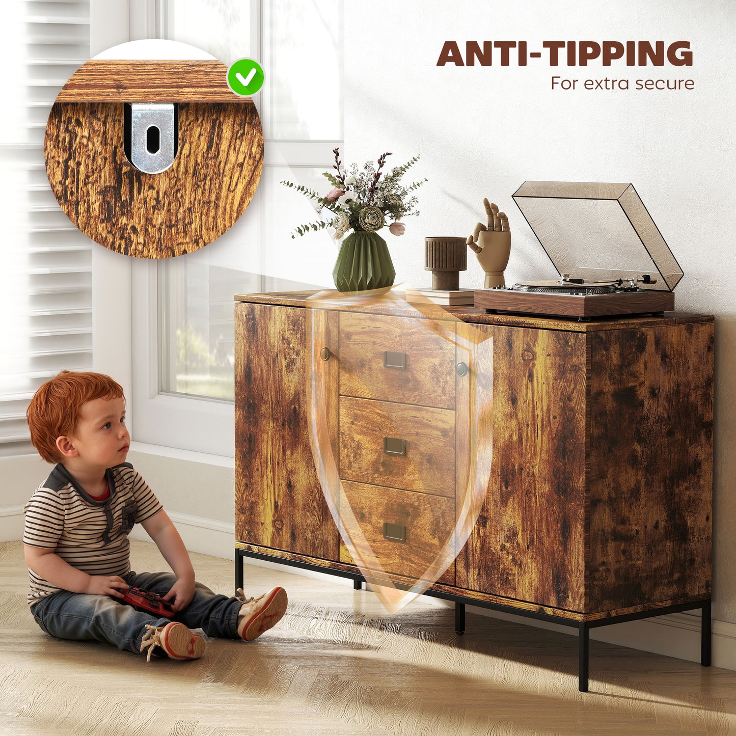 HOMCOM Industrial Rustic Brown Sideboard