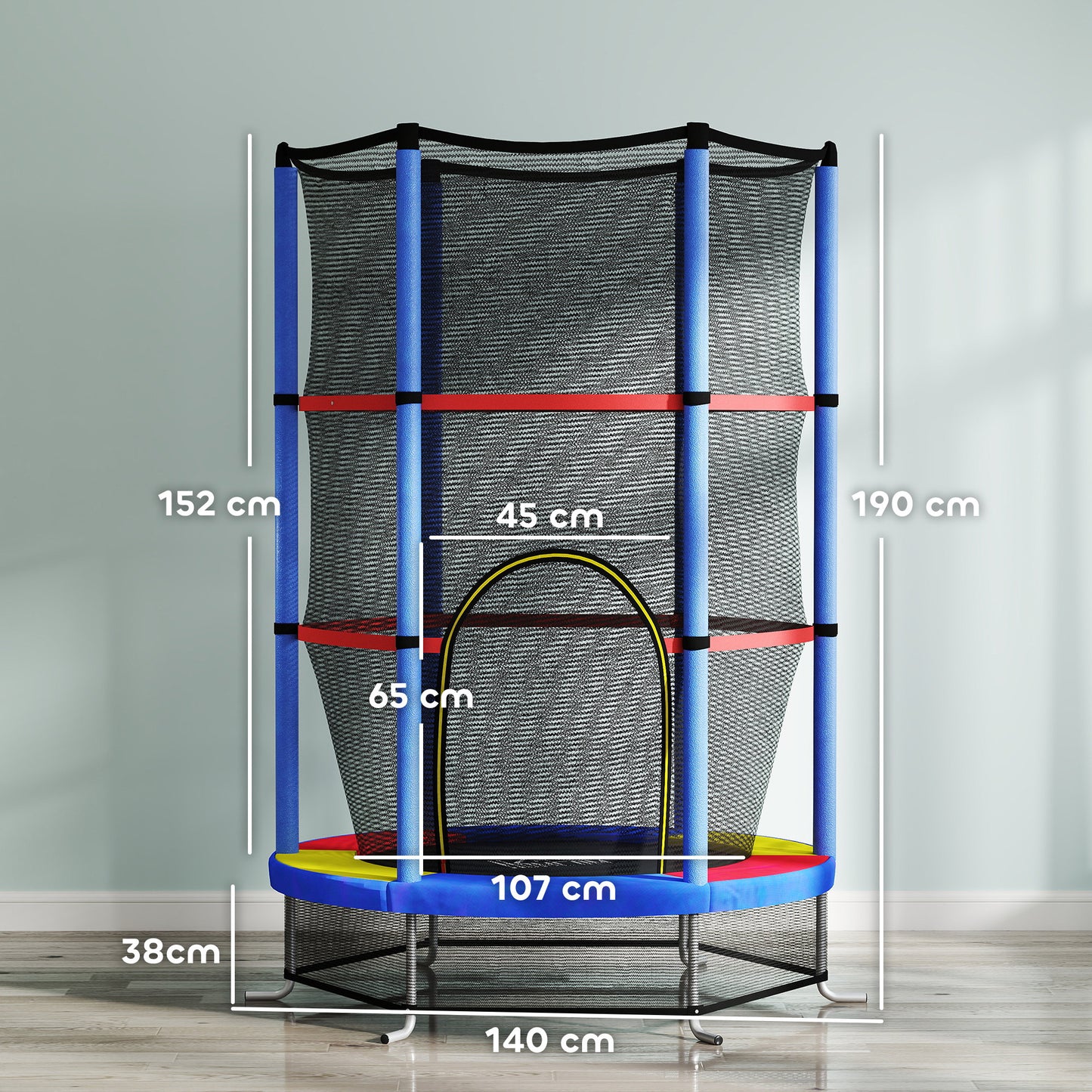HOMCOM Kids Trampoline, with Enclosure Net, Steel Frame, for Ages 3-6 Years - MultiColoured