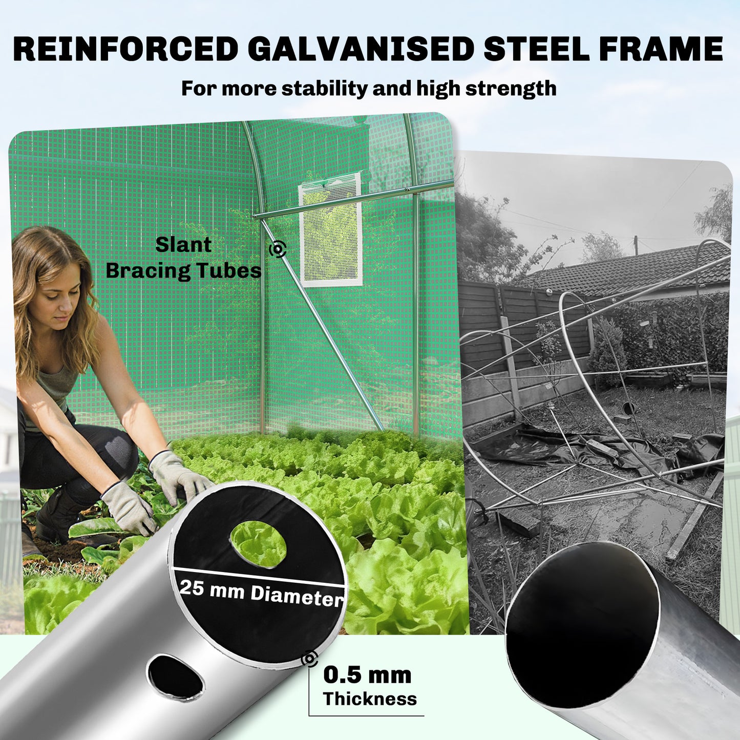 Outsunny 2 x 3 m Walk-in Polytunnel Greenhouse with Hinged Door and 6 Roll Up Mesh Windows, Garden Tunnel Warm House Tent, Green