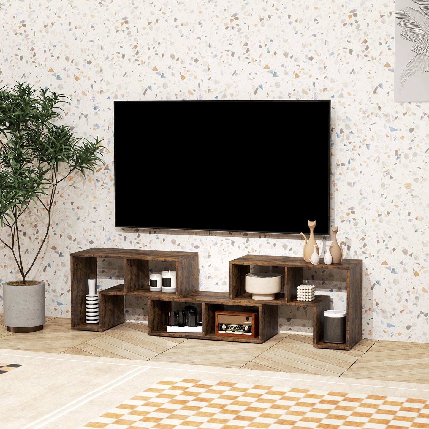HOMCOM TV Stand for TVs up to 75 Inches, TV Unit with Storage Shelves, Rustic Brown