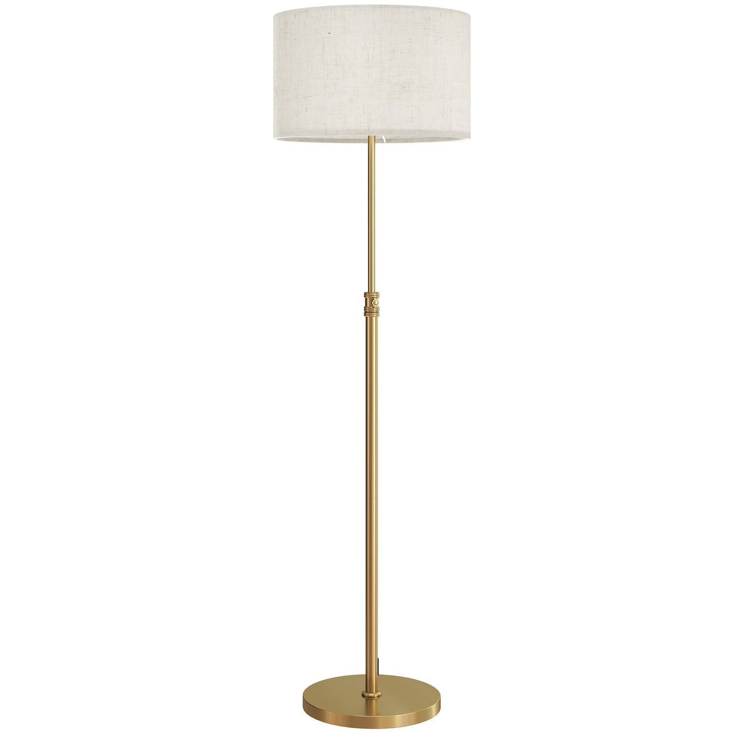 HOMCOM Floor Lamp, Height Adjustable with Linen Shade, Dimmable 3000K-6000K, Remote & Foot Switch for Living Room/Bedroom/Office, Gold Tone