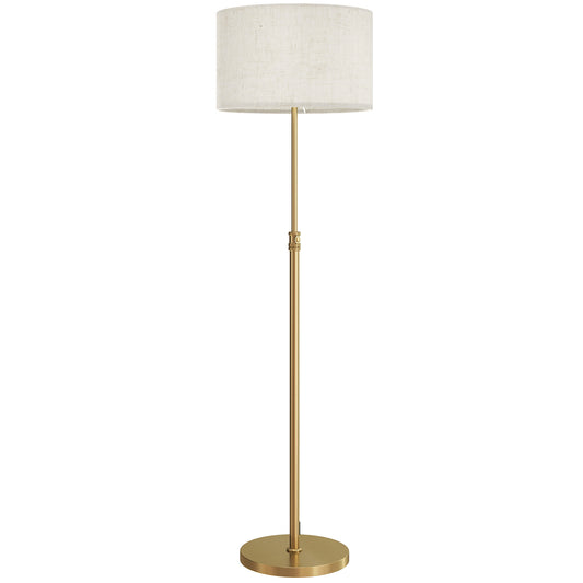 HOMCOM Floor Lamp, Height Adjustable with Linen Shade, Dimmable 3000K-6000K, Remote & Foot Switch for Living Room/Bedroom/Office, Gold Tone