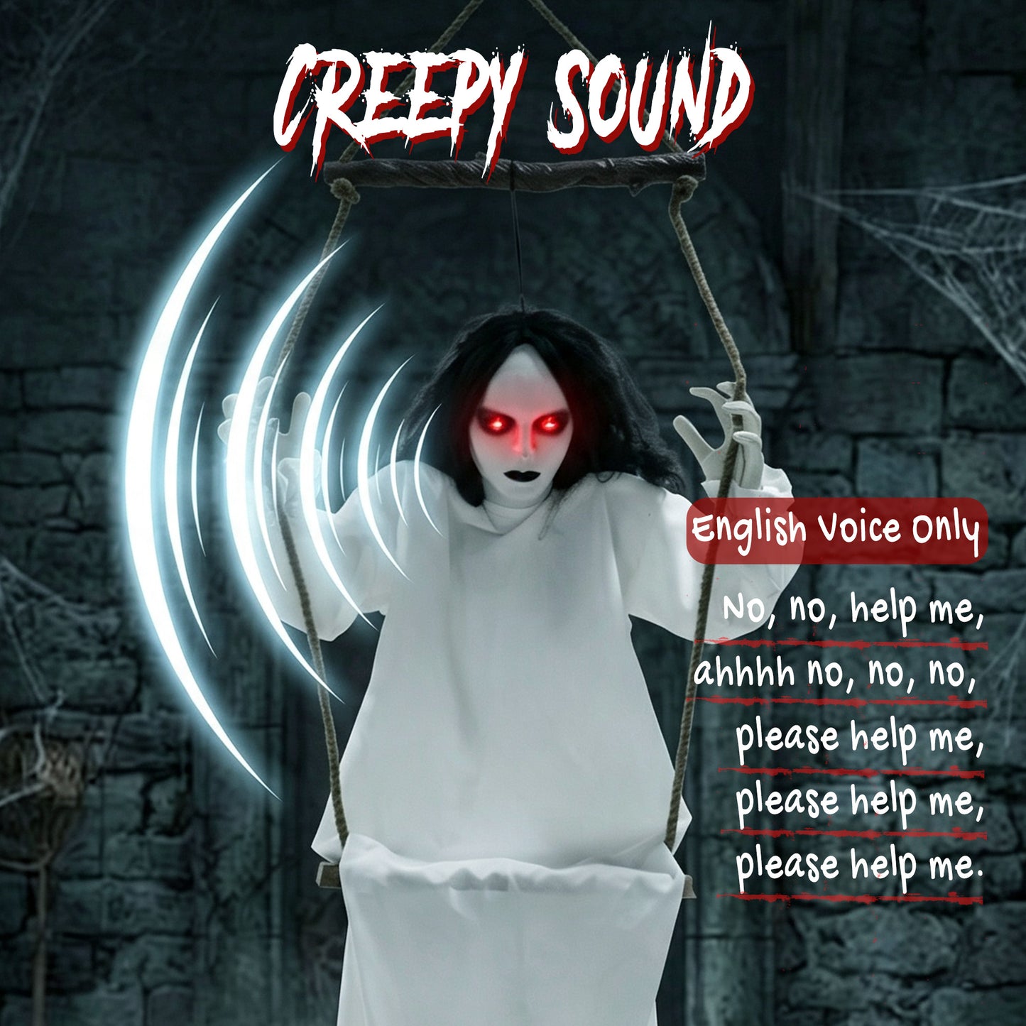 HOMCOM 170cm Animated Hanging Swing Ghost Halloween Decoration, Sound Touch Activated Ghost Halloween Animatronic