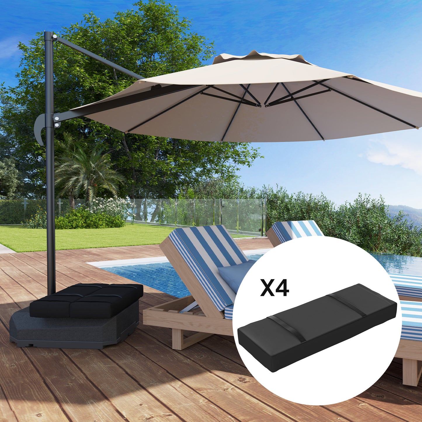 Outsunny Parasol Weights Set of 4, Parasol Base Weights Bags, 25kg Fillable Sandbag Weights with Handles, Cantilever Umbrella Base Weights, Black