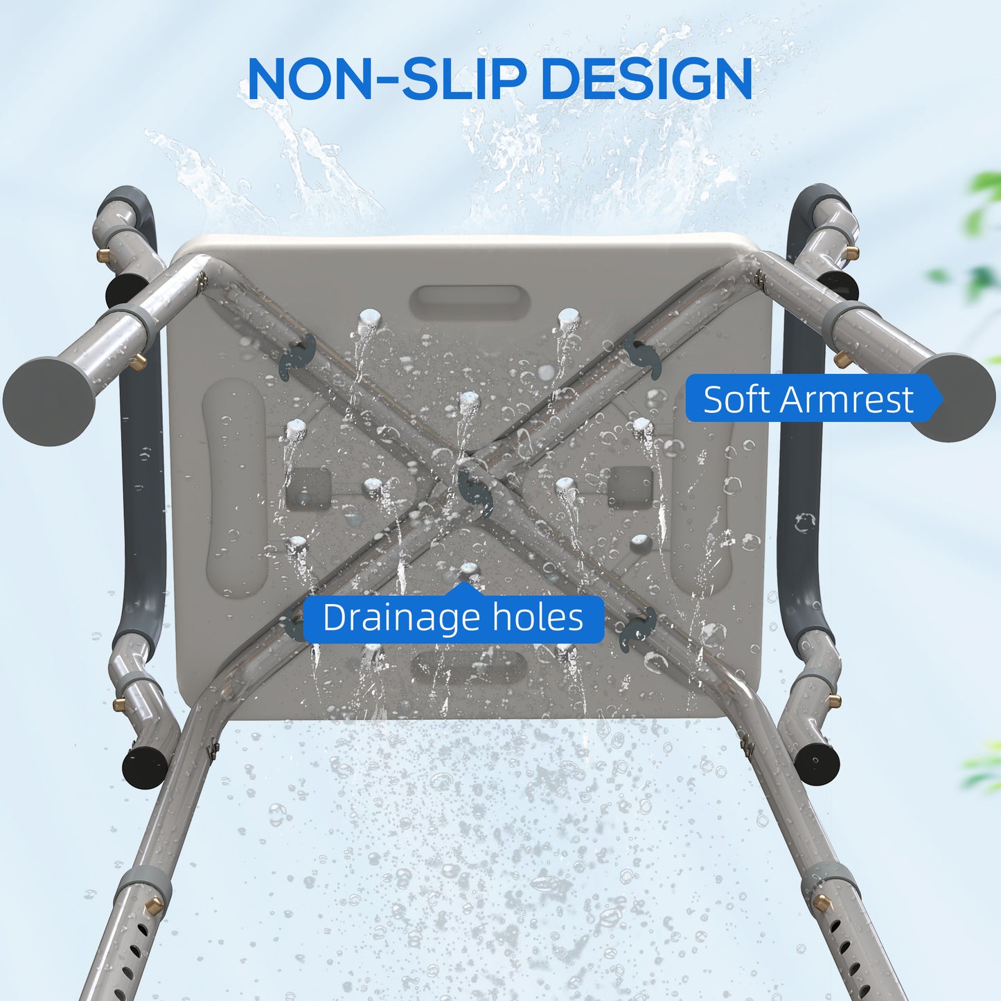 HOMCOM Portable Shower Stool, Non-Slip Shower Chair with Adjustable Height, Rust-Free Aluminium Bath Chair for Elderly, Disabled, Grey