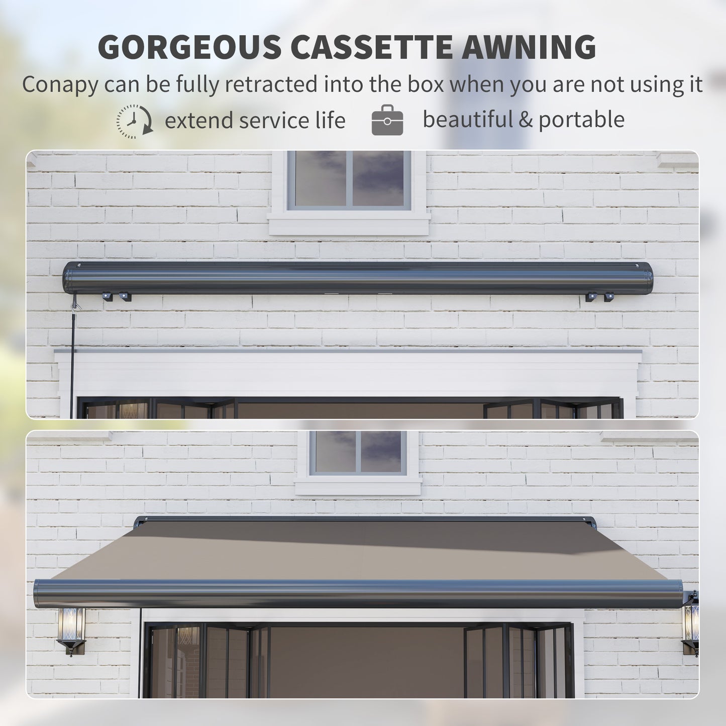 Outsunny 3x2.5m Electric Awning with Remote, Aluminium Frame, UV50+ Sun Shade for Garden Patio, Light Grey
