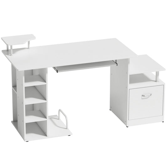 HOMCOM Computer Desk with Drawer Shelves CPU Storage Rack White