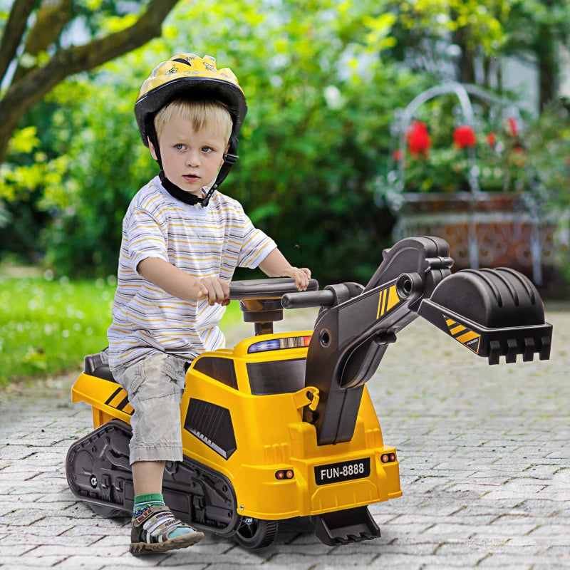 HOMCOM 3 in 1 Ride-On Excavator, Bulldozer, Road Roller, with Music, Anti-Roll Device, for Ages 18-48 Months - Yellow