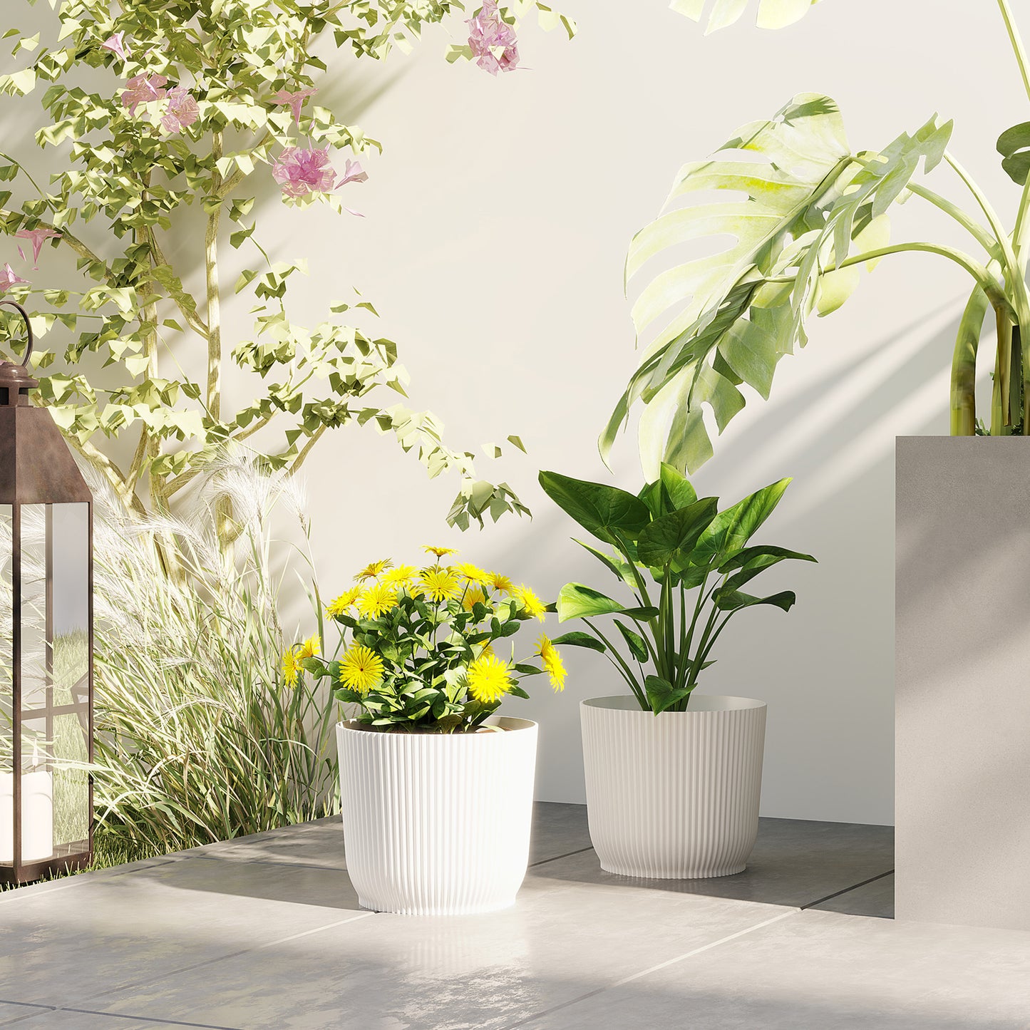 Outsunny Set of Two Ø22cm Planters - White