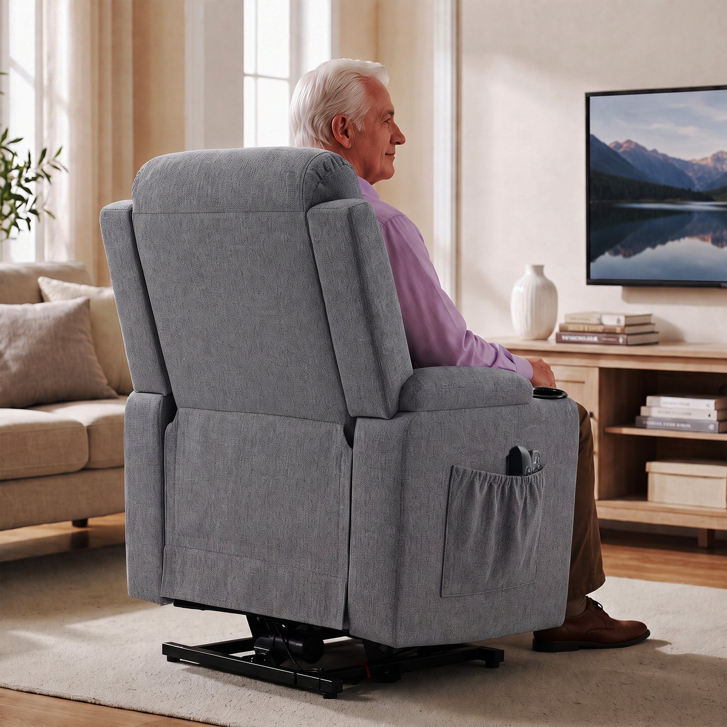 HOMCOM Riser Recliner Chair with Massage and Heat, Linen Electric Lift Armchair for Elderly with Spring Cushion, Dark Grey