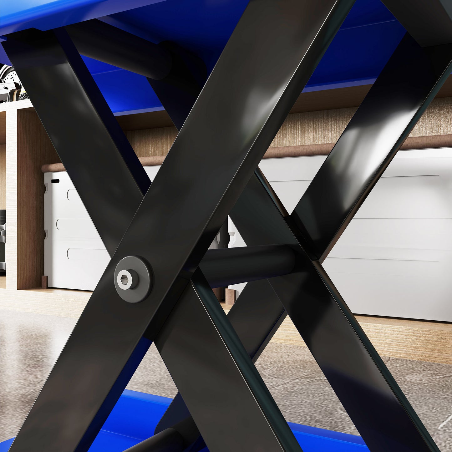 DURHAND Motorcycle Scissor Lift Jack, Anti-Slip Deck, Steel Repair Stand, Blue