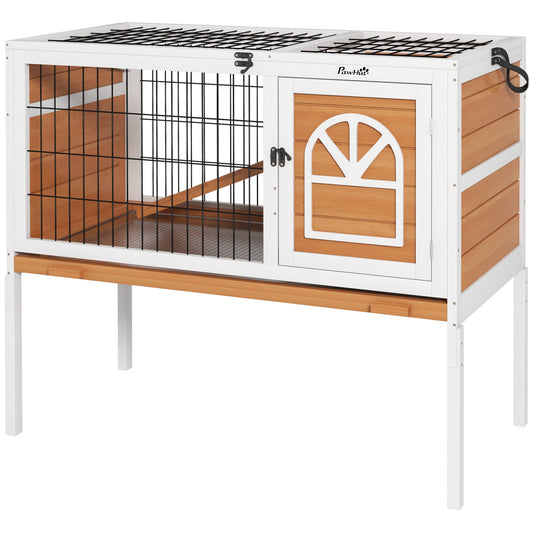 PawHut Wooden Rabbit Hutch Guinea Pig Cage with Removable Tray Openable Roof