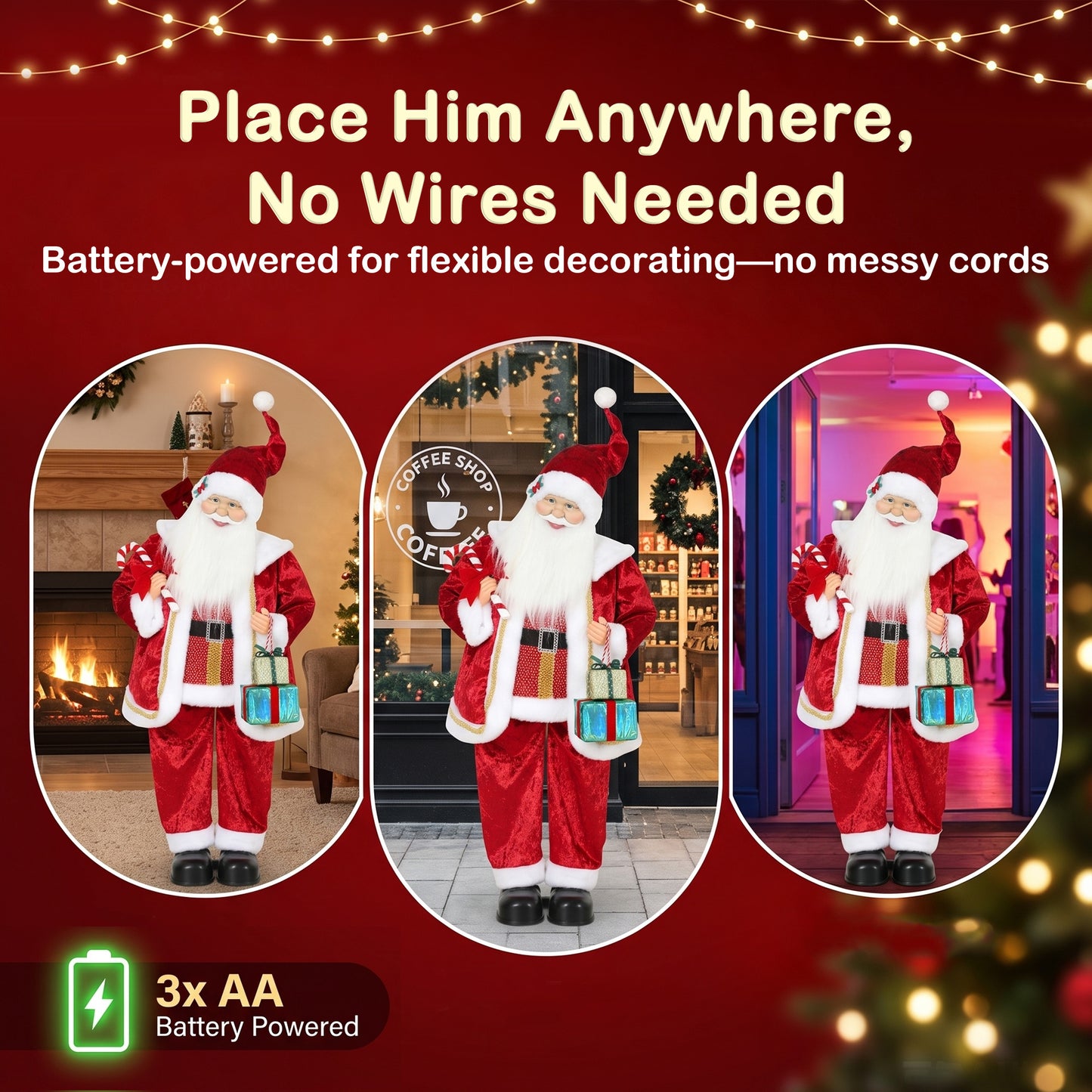 HOMCOM 120cm Life Size Singing Dancing Santa Claus, Standing Musical Animated Santa with Gift and Candy Cane