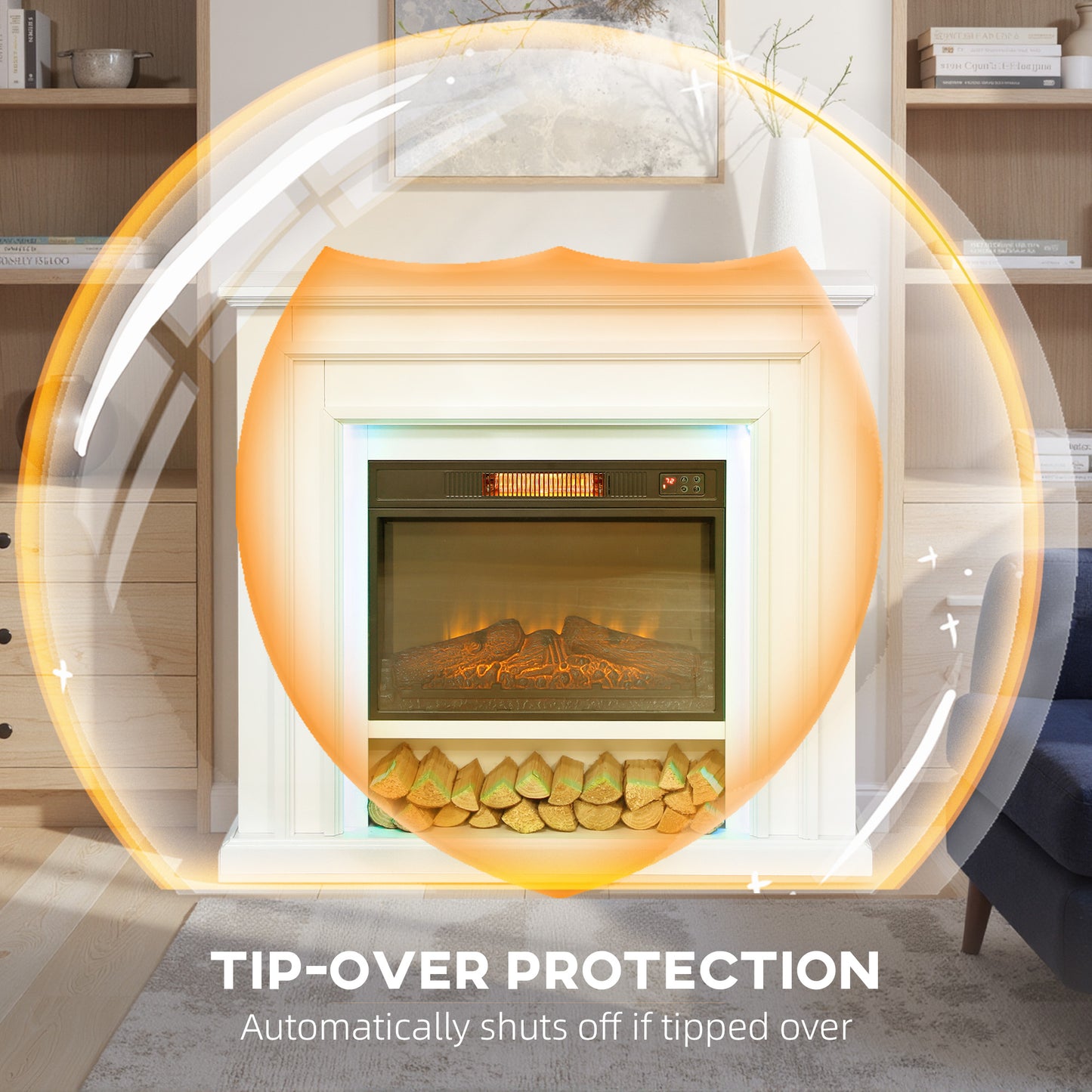 HOMCOM Electric Fireplace, RGB LED, Real Flame, 3 Brightness, 1800W, 30m² Coverage, Remote & Timer, Inset Fire & Mantel for Living Room, White