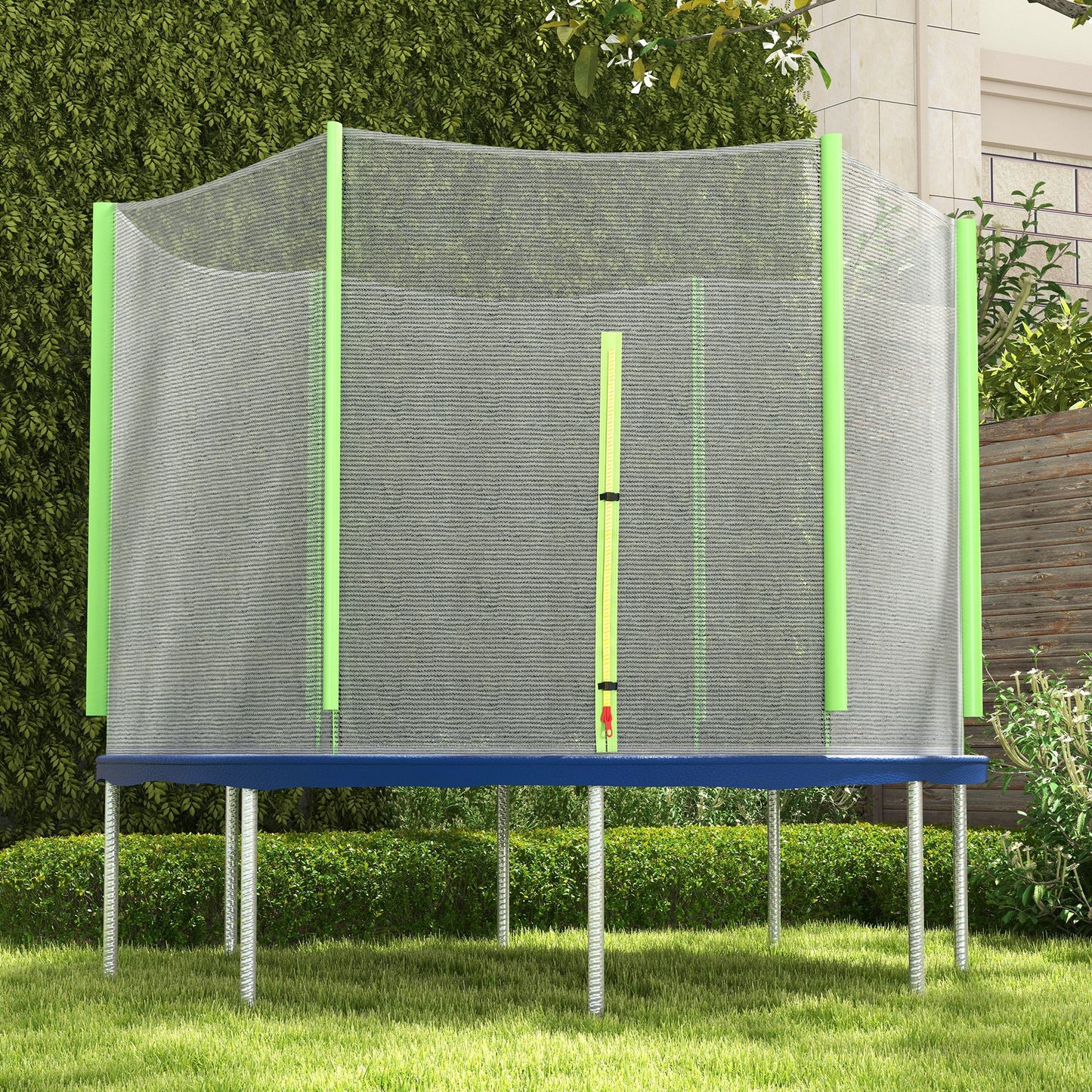 SPORTNOW 10ft Trampoline Net Replacement with 6 Plastic Pole Covers, Weather-Resistant with Zipped Entrance, Poles Not Included, Green