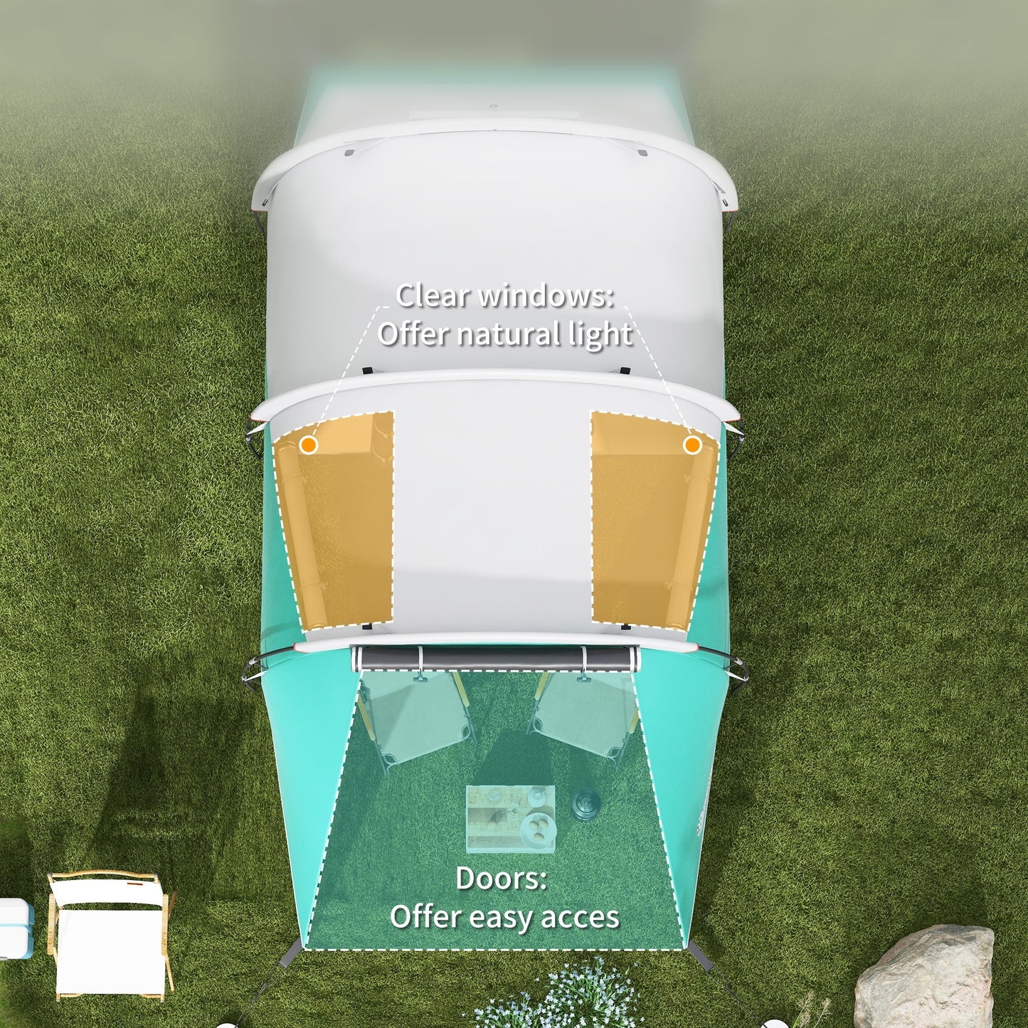 Outsunny 2 Room Camping Tent for 4-5 Man 3000mm Waterproof Family Tent with Carry Bag for Fishing Hiking Festival Green