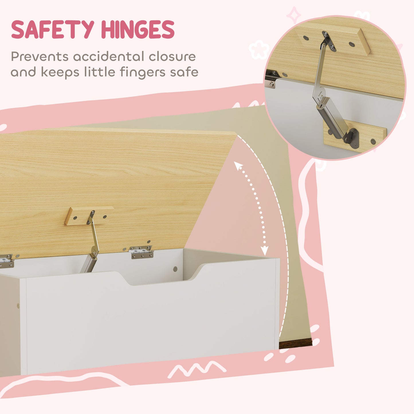 AIYAPLAY Toy Box with Lid, Toy Chest with Wheels and Safety Hinges, Toddler Storage Organiser for Playroom, Bedroom, White