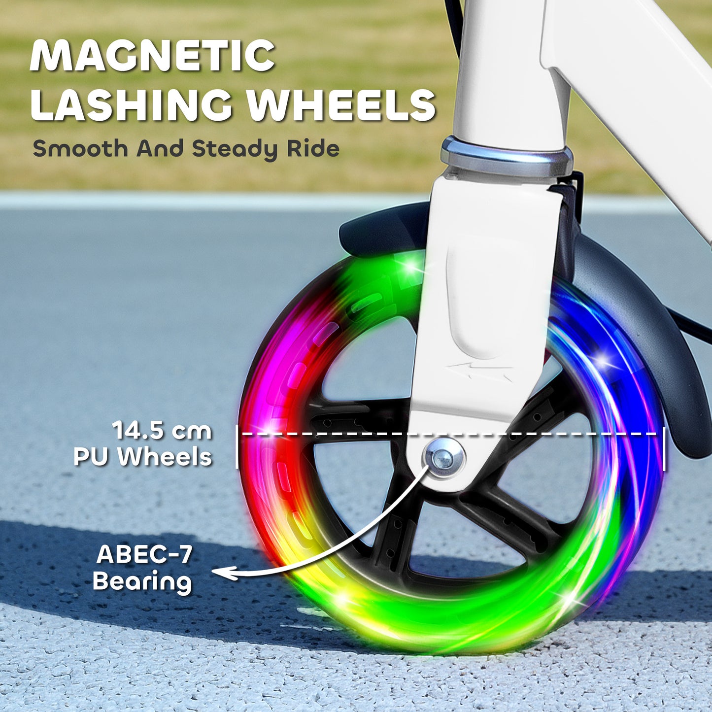 AIYAPLAY Scooter for Kids Aged 3-8 Years, with Adjustable Handle, Two Light Up Wheels, Handbrake, Rear Brake, White