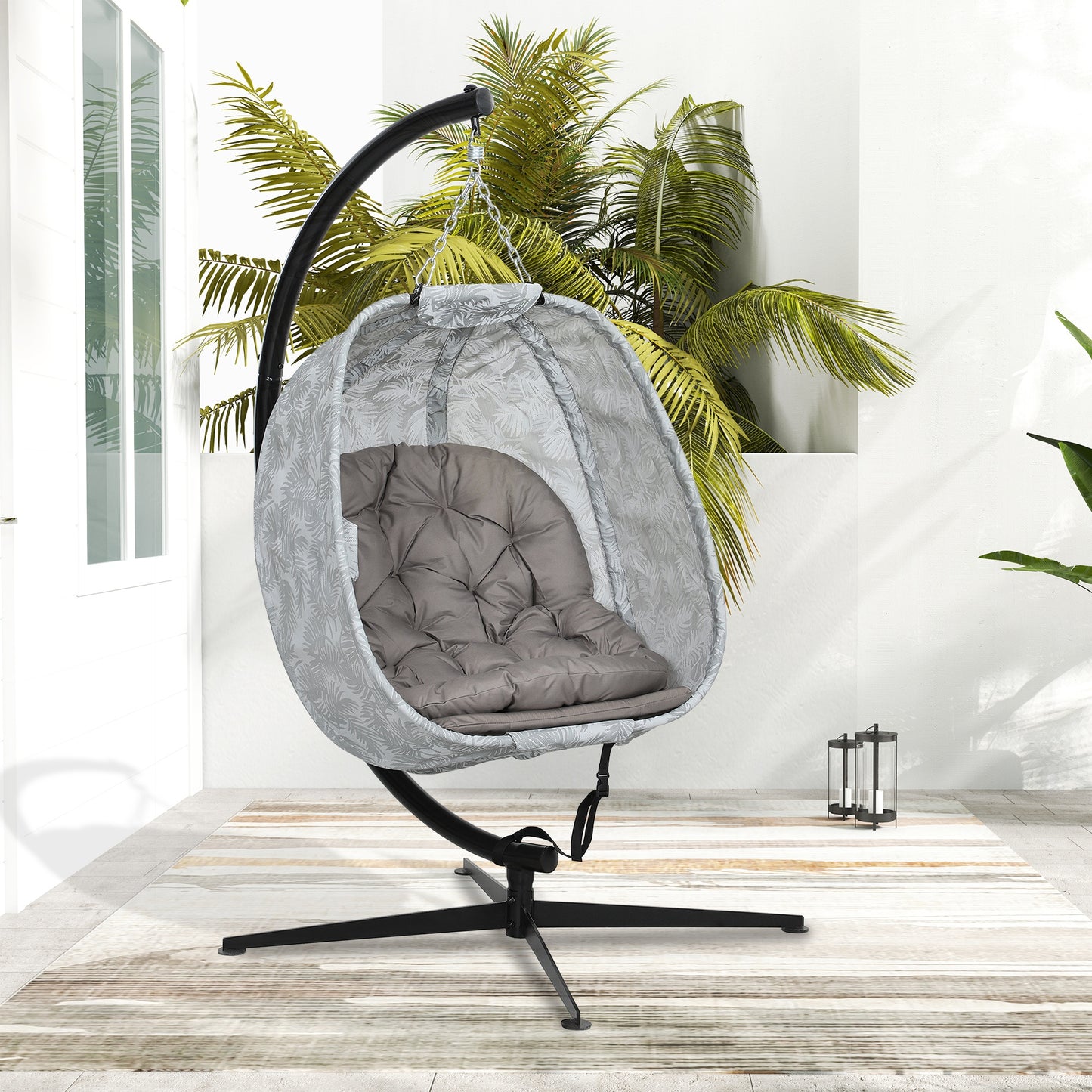 Outsunny Hanging Egg Chair Outdoor Indoor Garden Swing Chair Sand Brown