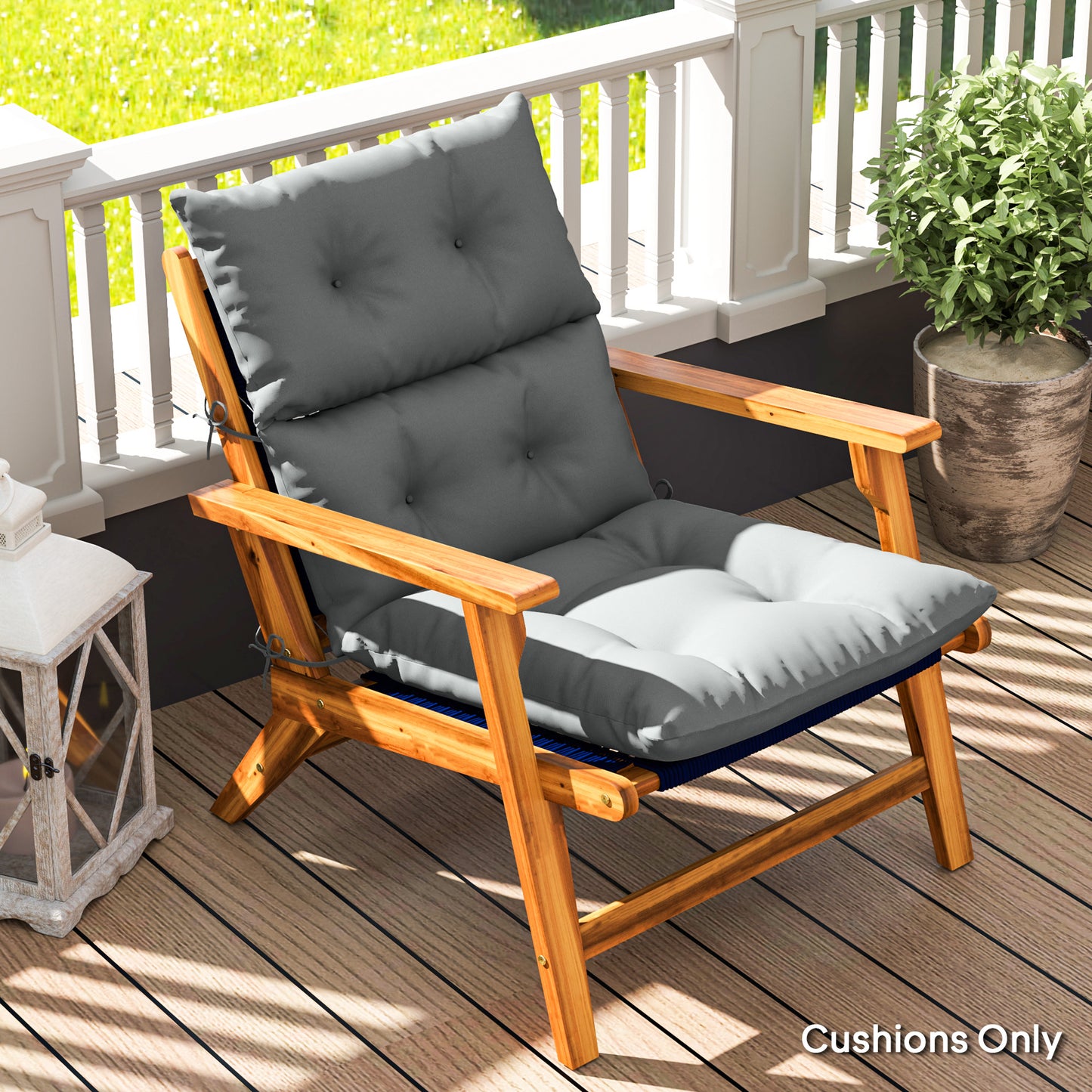 Outsunny Tufted Adirondack Chair Cushion, Thick Pad with Backrest & Ties, Light Grey