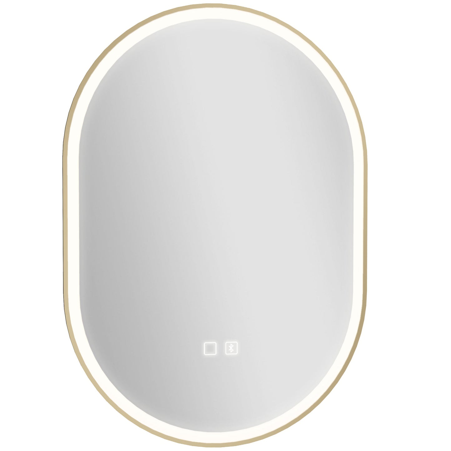 HOMCOM Bathroom Mirror with LED Lights, 100x70cm Oval Bathroom Mirror, Dimmable, Bluetooth, Anti-Fog, Gold Tone